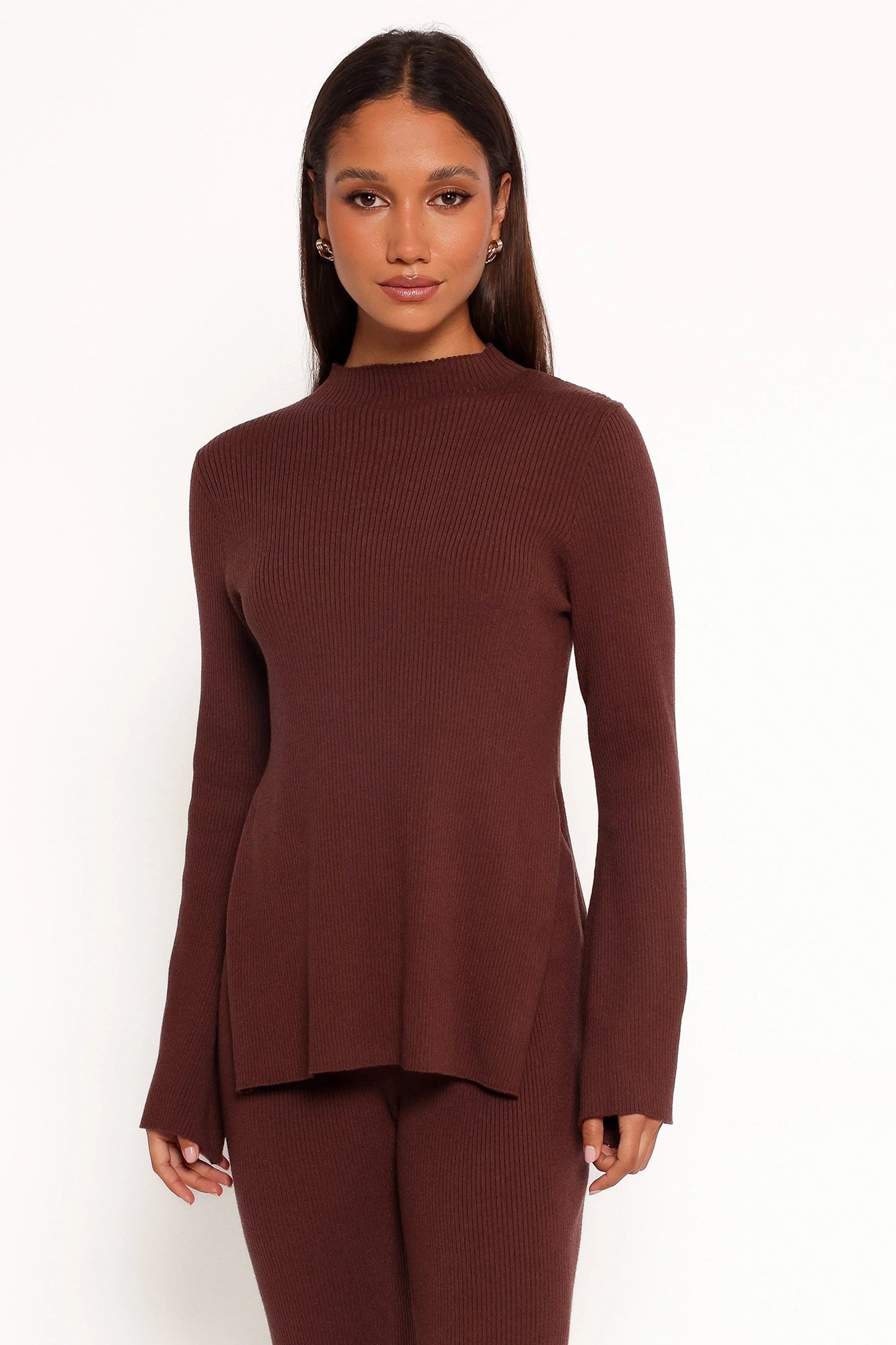 Mock Neck Ribbed Knit Top