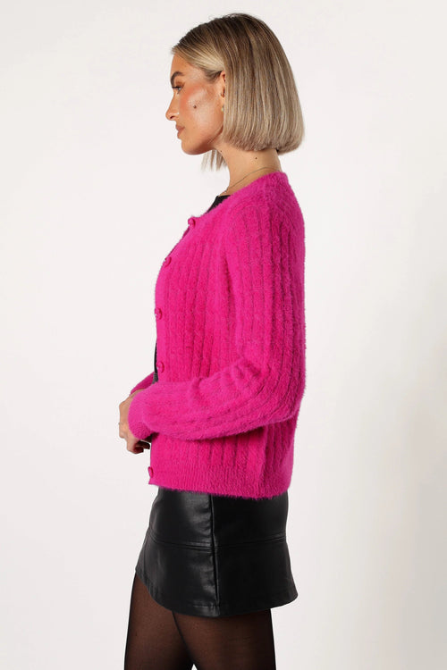 button-Front Round-Neck Knit Cardigan
