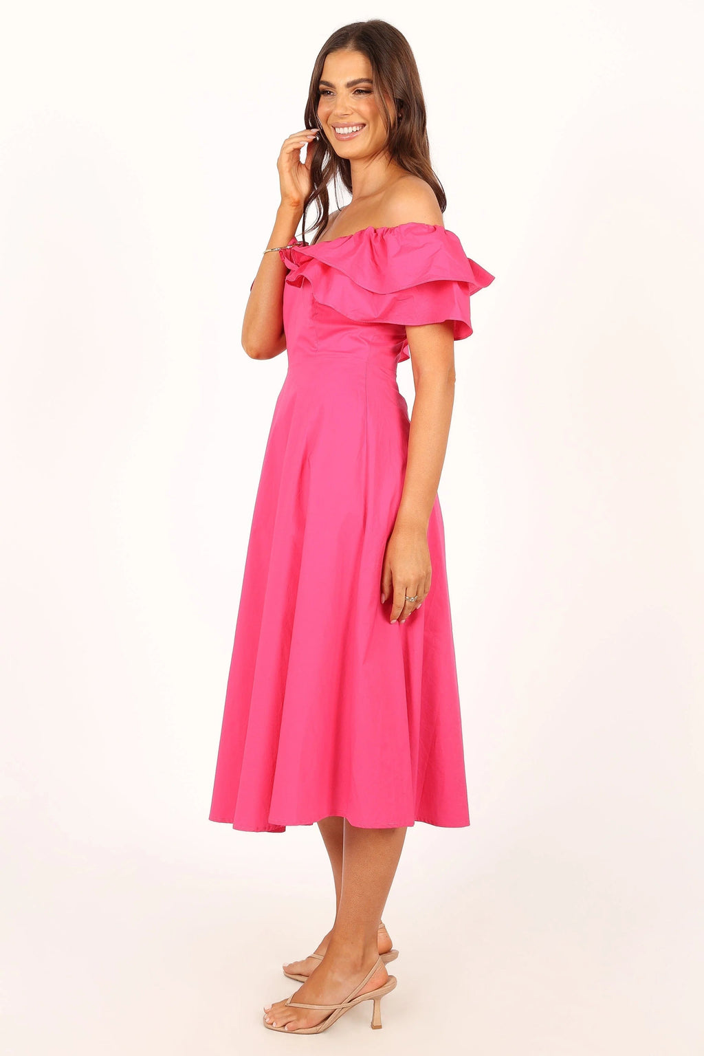 Cabo Off-Shoulder Corset-Bodice Midi Dress