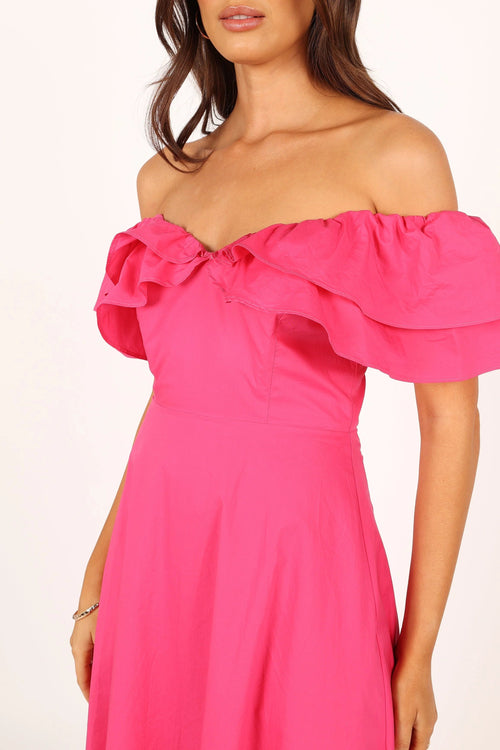 Cabo Off-Shoulder Corset-Bodice Midi Dress