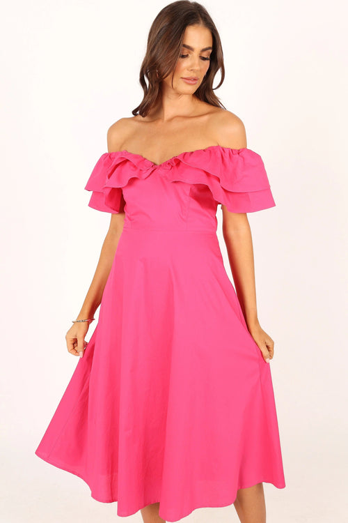 Cabo Off-Shoulder Corset-Bodice Midi Dress