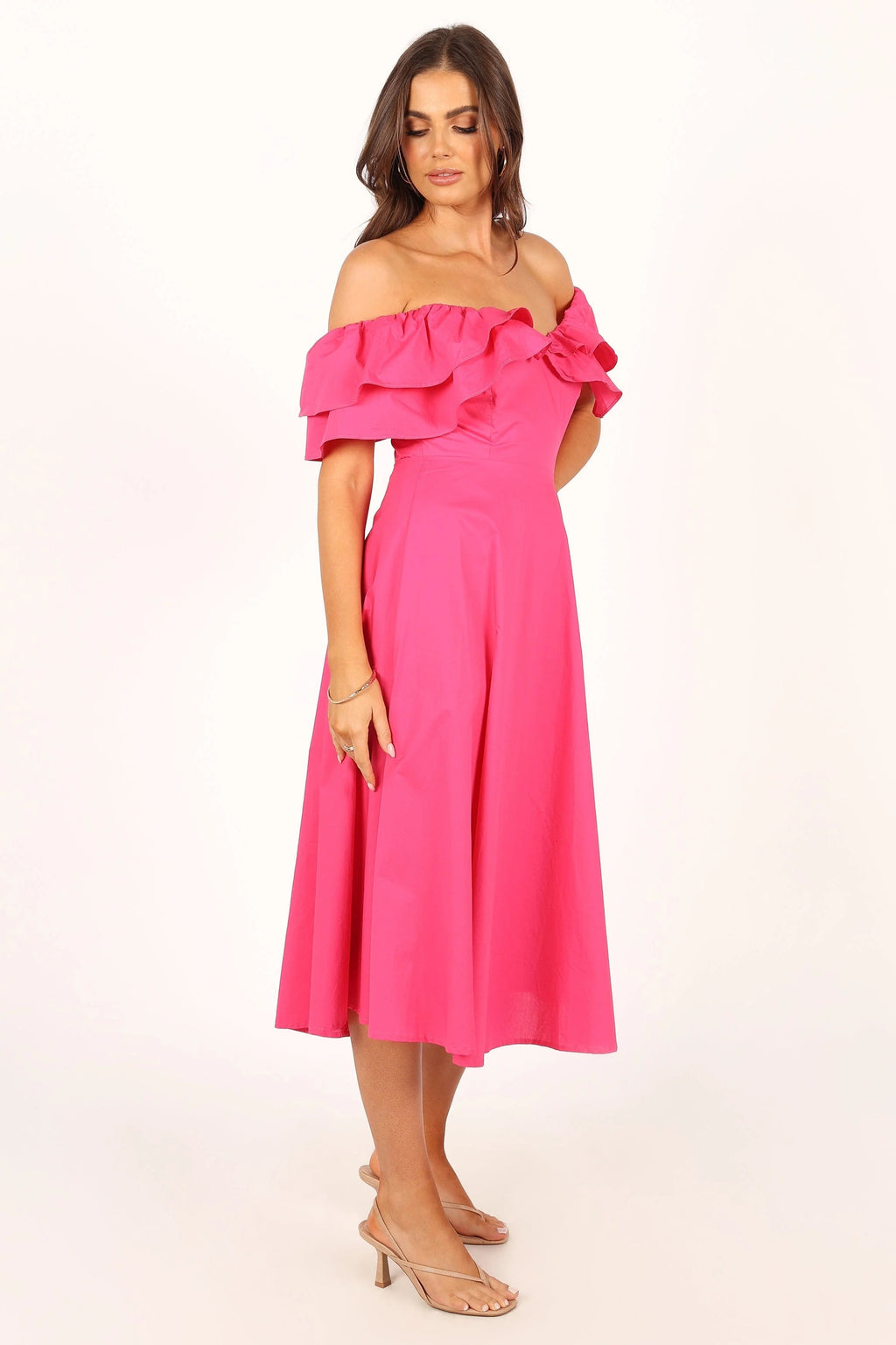 Cabo Off-Shoulder Corset-Bodice Midi Dress