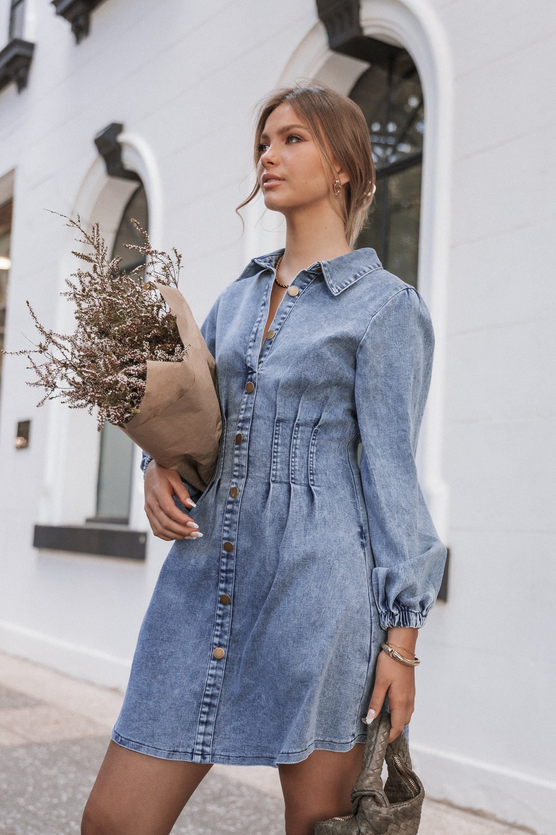 Denim Shirt-Style Mini Dress