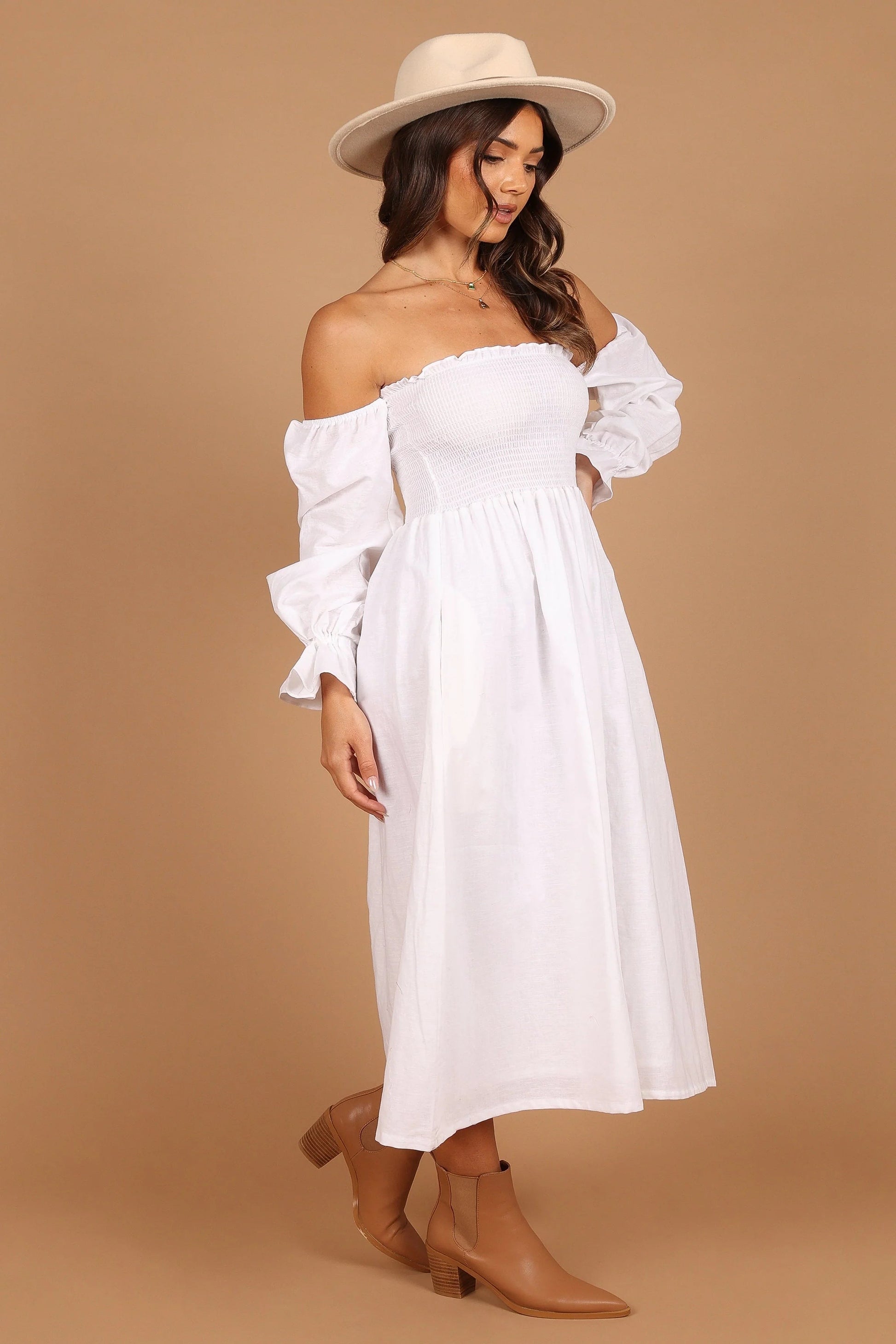 Domenica Off-Shoulder Shirred Midi