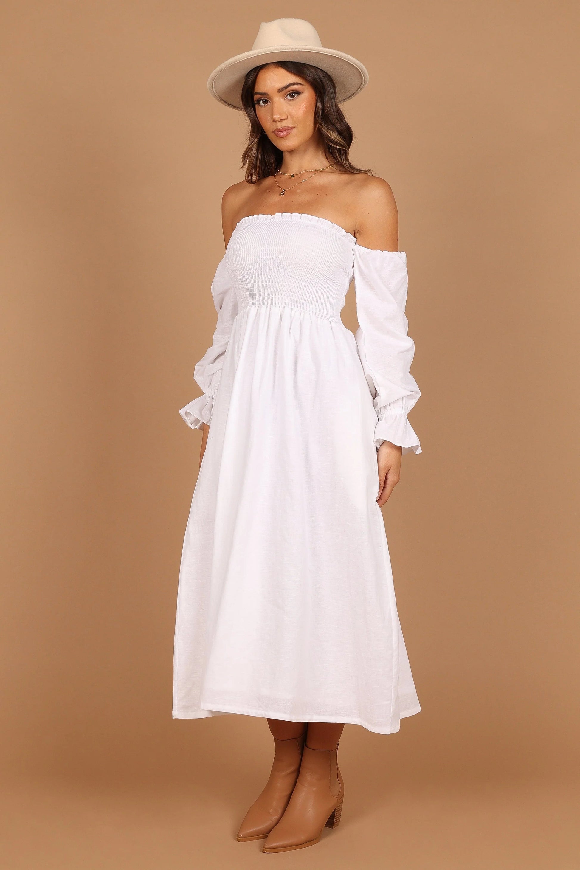 Domenica Off-Shoulder Shirred Midi