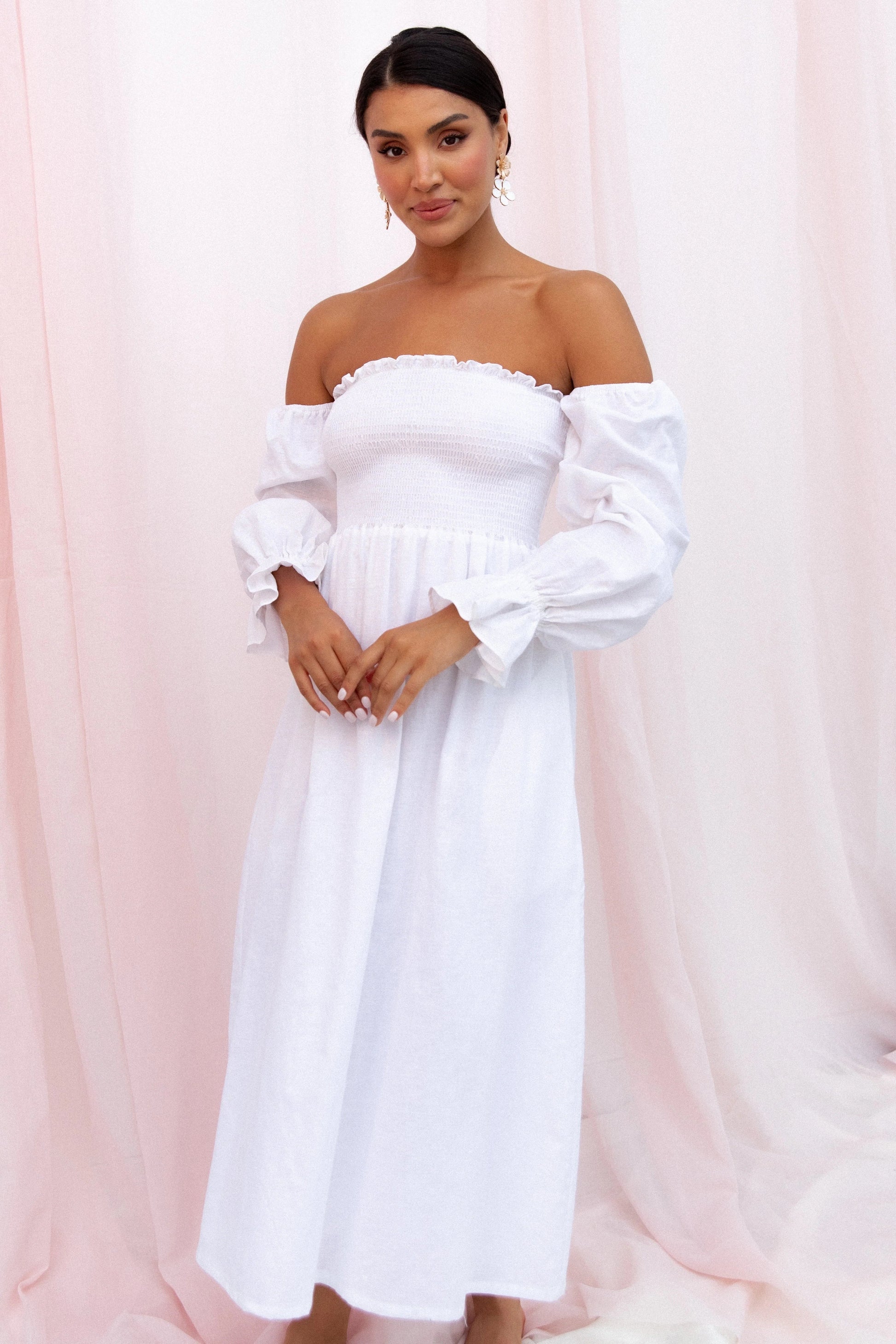 Domenica Off-Shoulder Shirred Midi