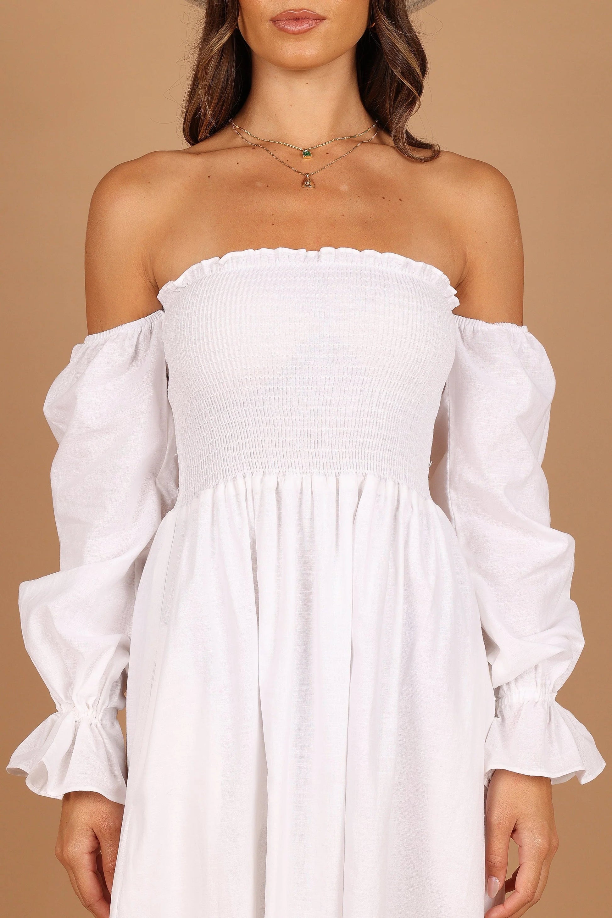 Domenica Off-Shoulder Shirred Midi