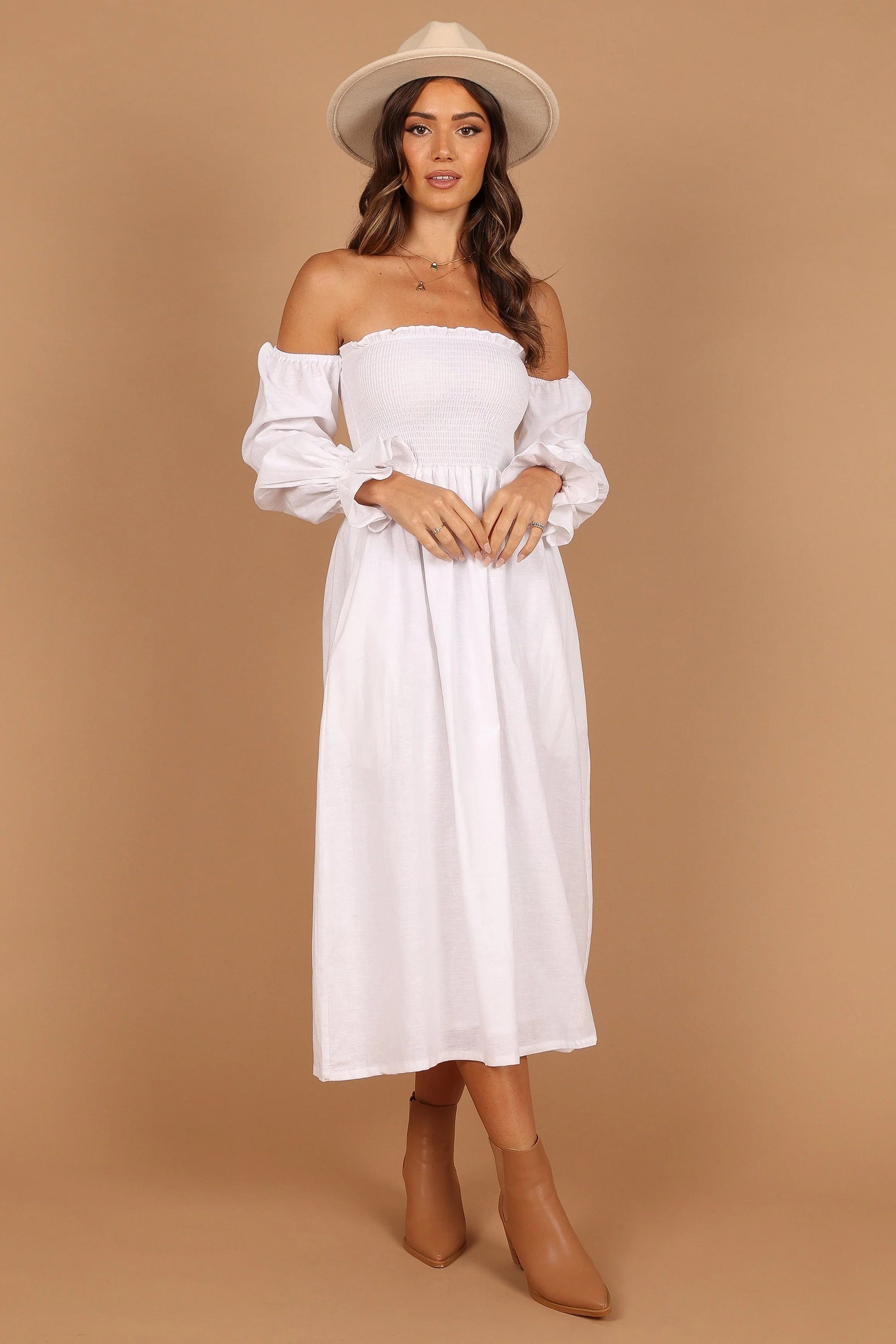 Domenica Off-Shoulder Shirred Midi