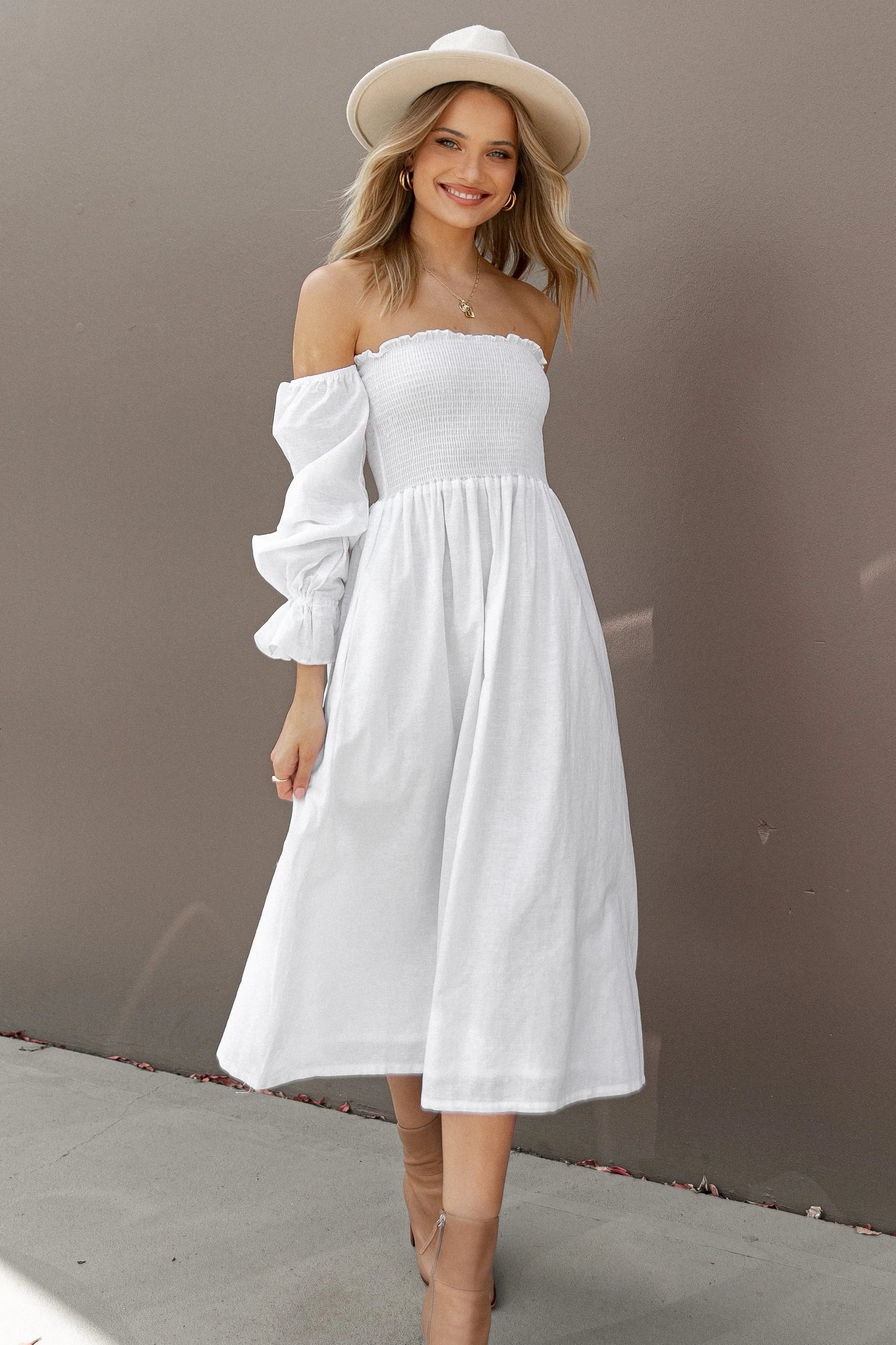 Domenica Off-Shoulder Shirred Midi