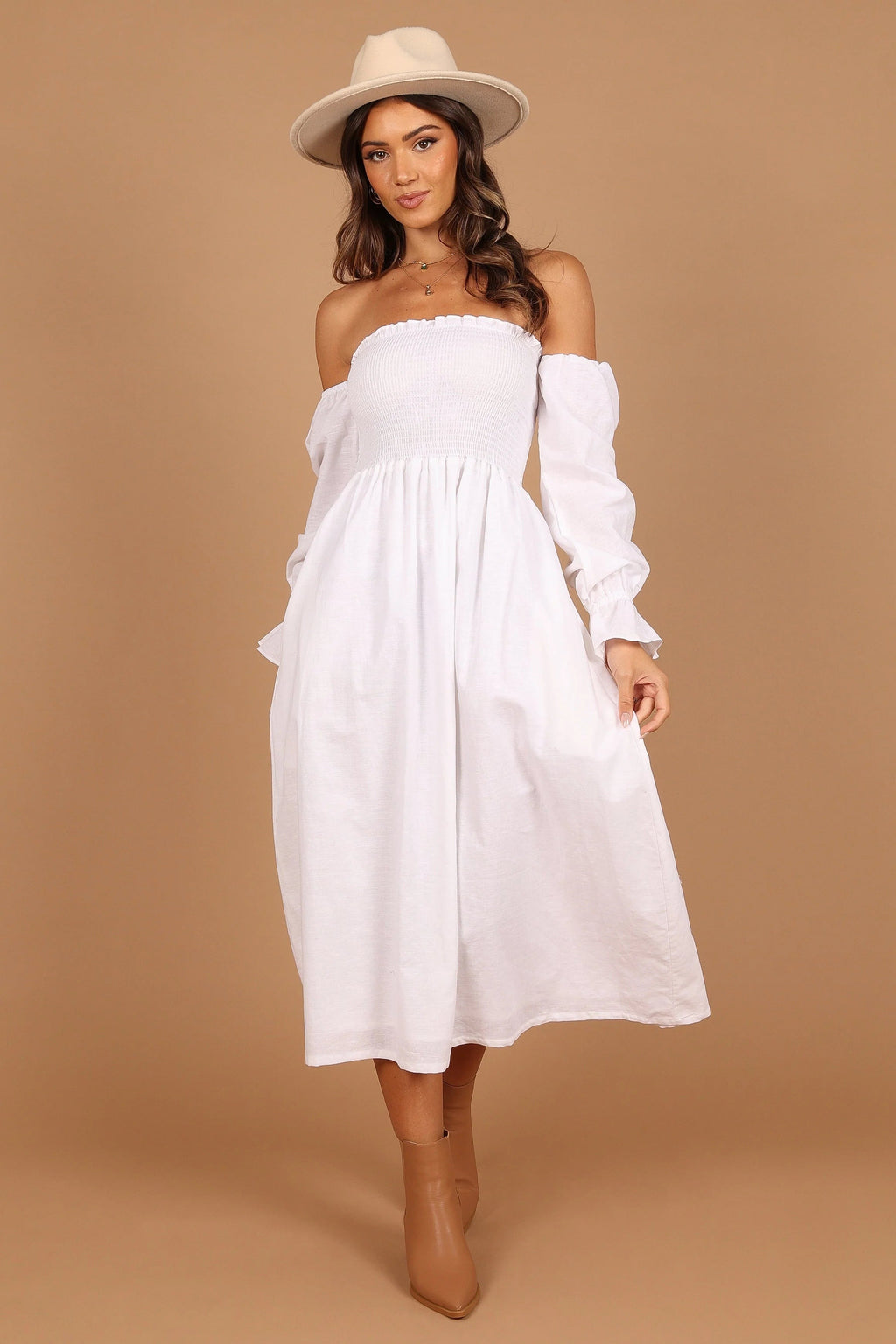 Domenica Off-Shoulder Shirred Midi