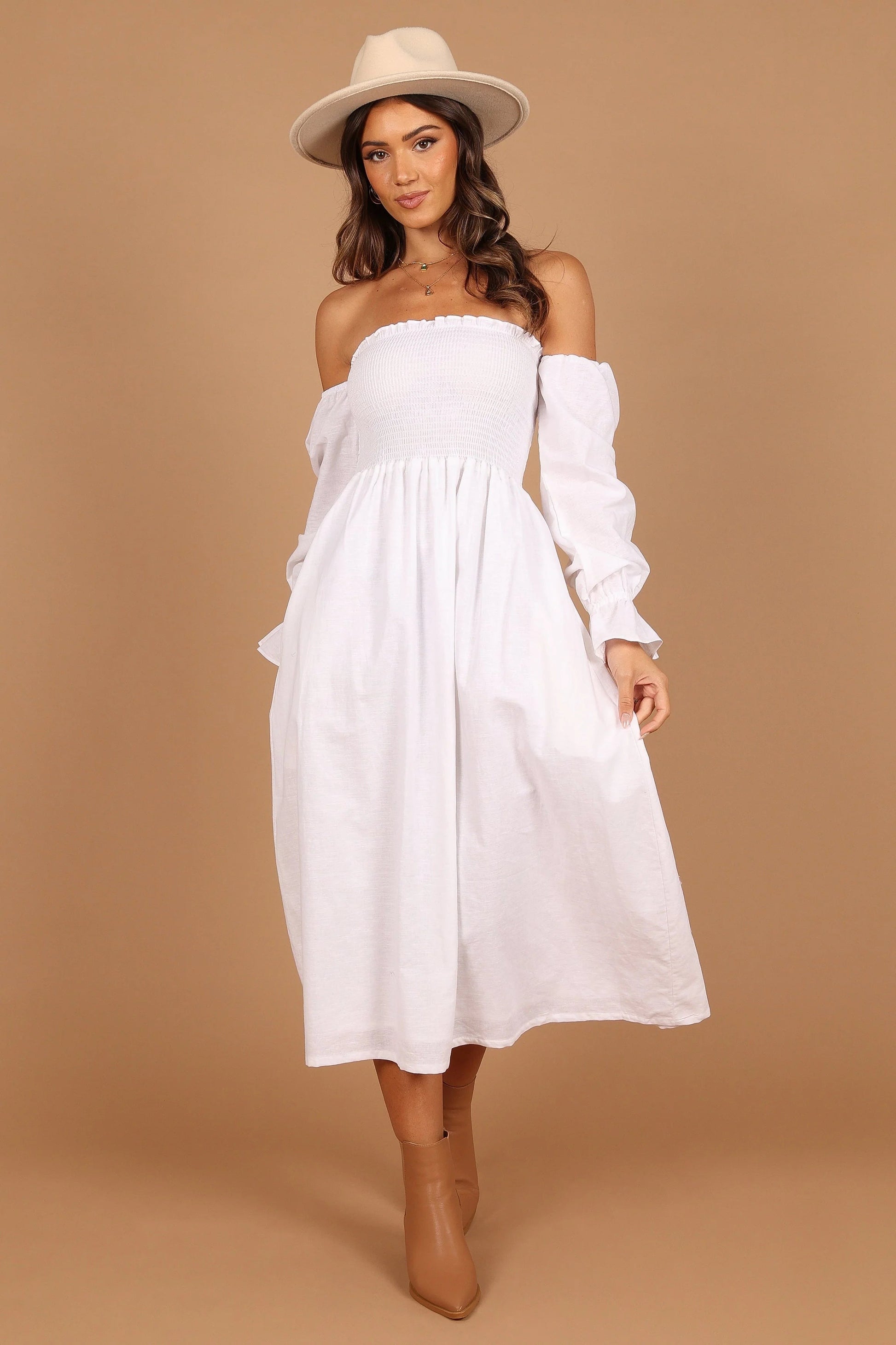 Domenica Off-Shoulder Shirred Midi