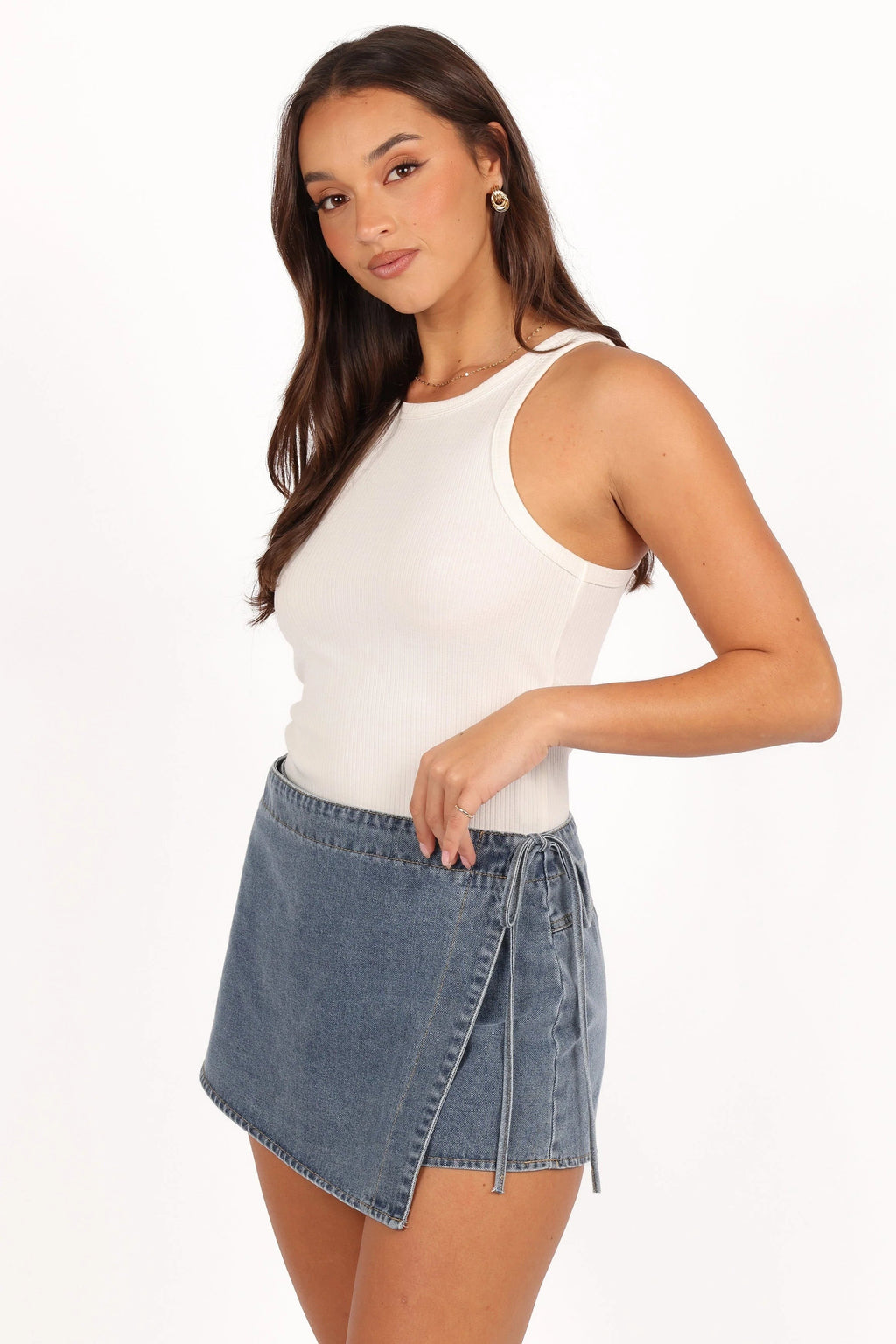 High-Waist Denim Skort