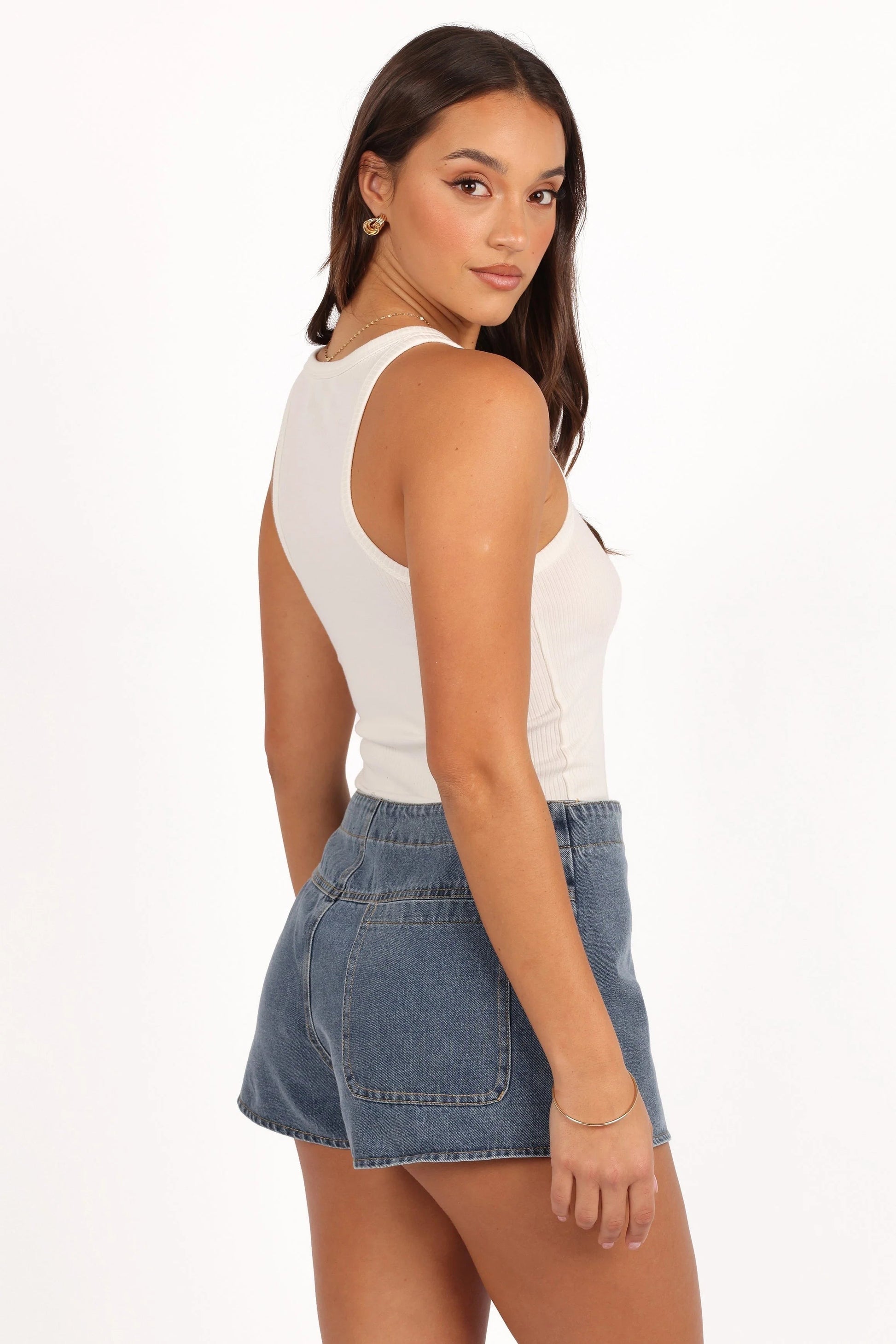 High-Waist Denim Skort