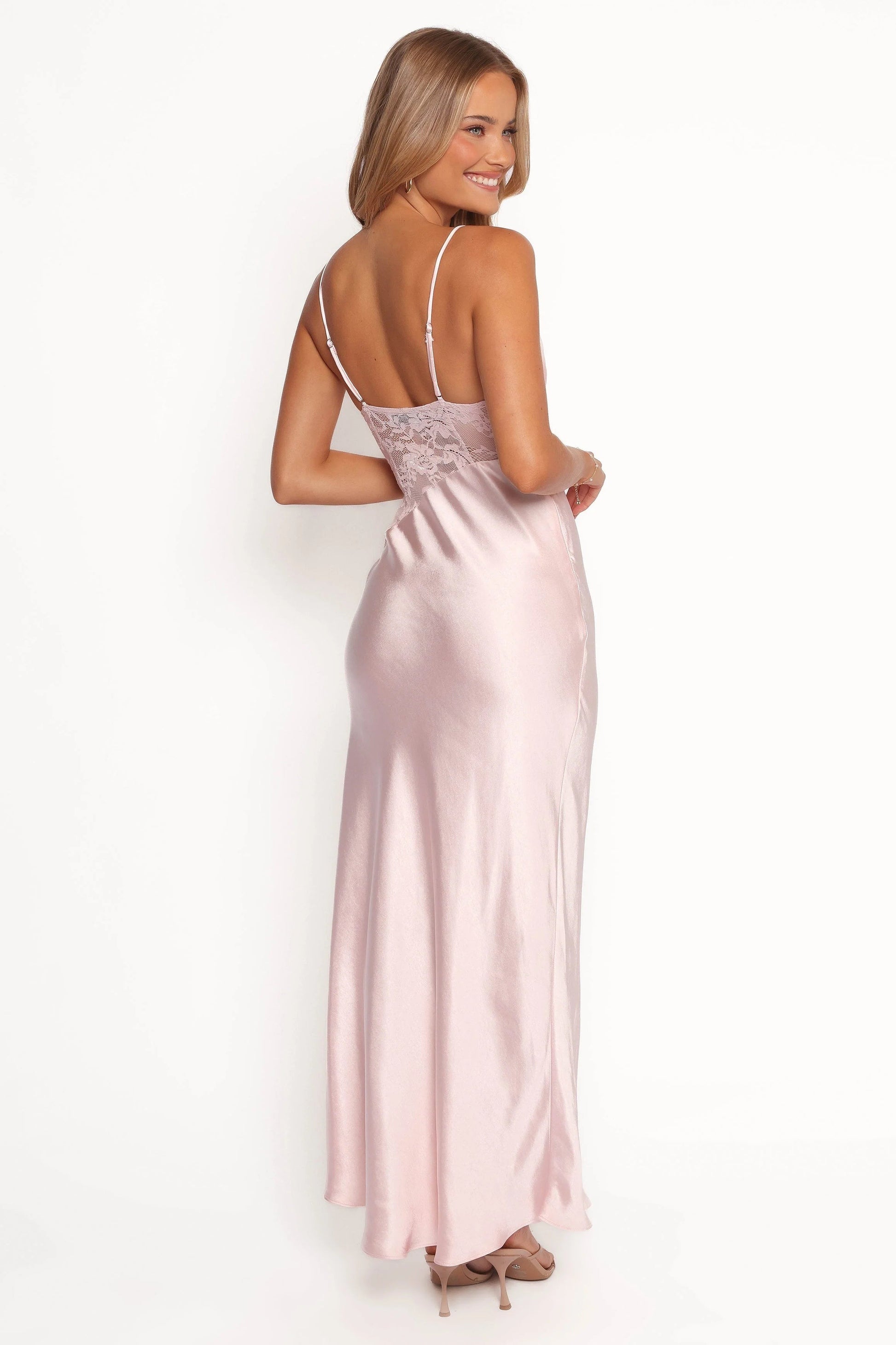 Lace-Accent Satin Maxi Dress