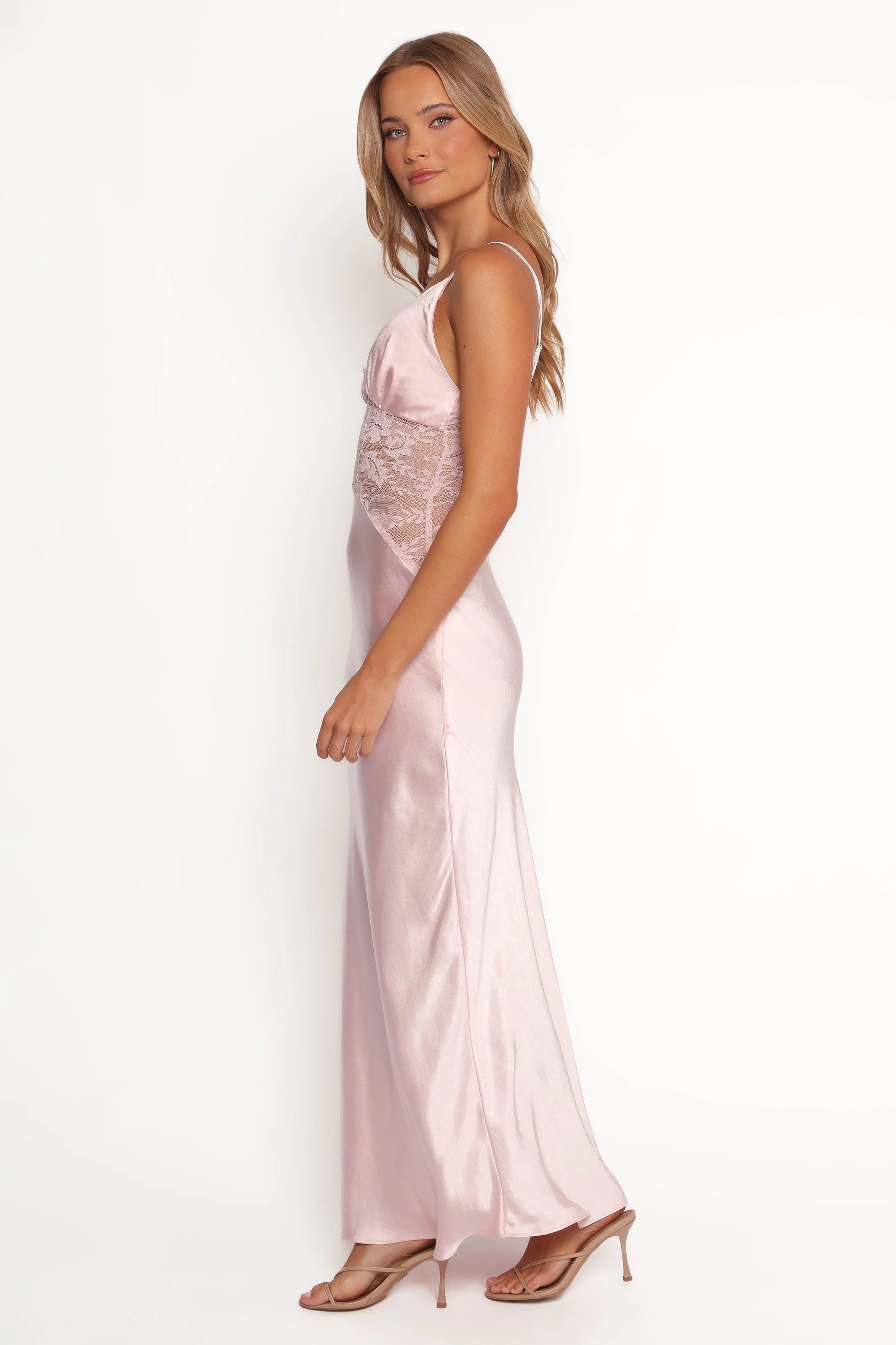 Lace-Accent Satin Maxi Dress
