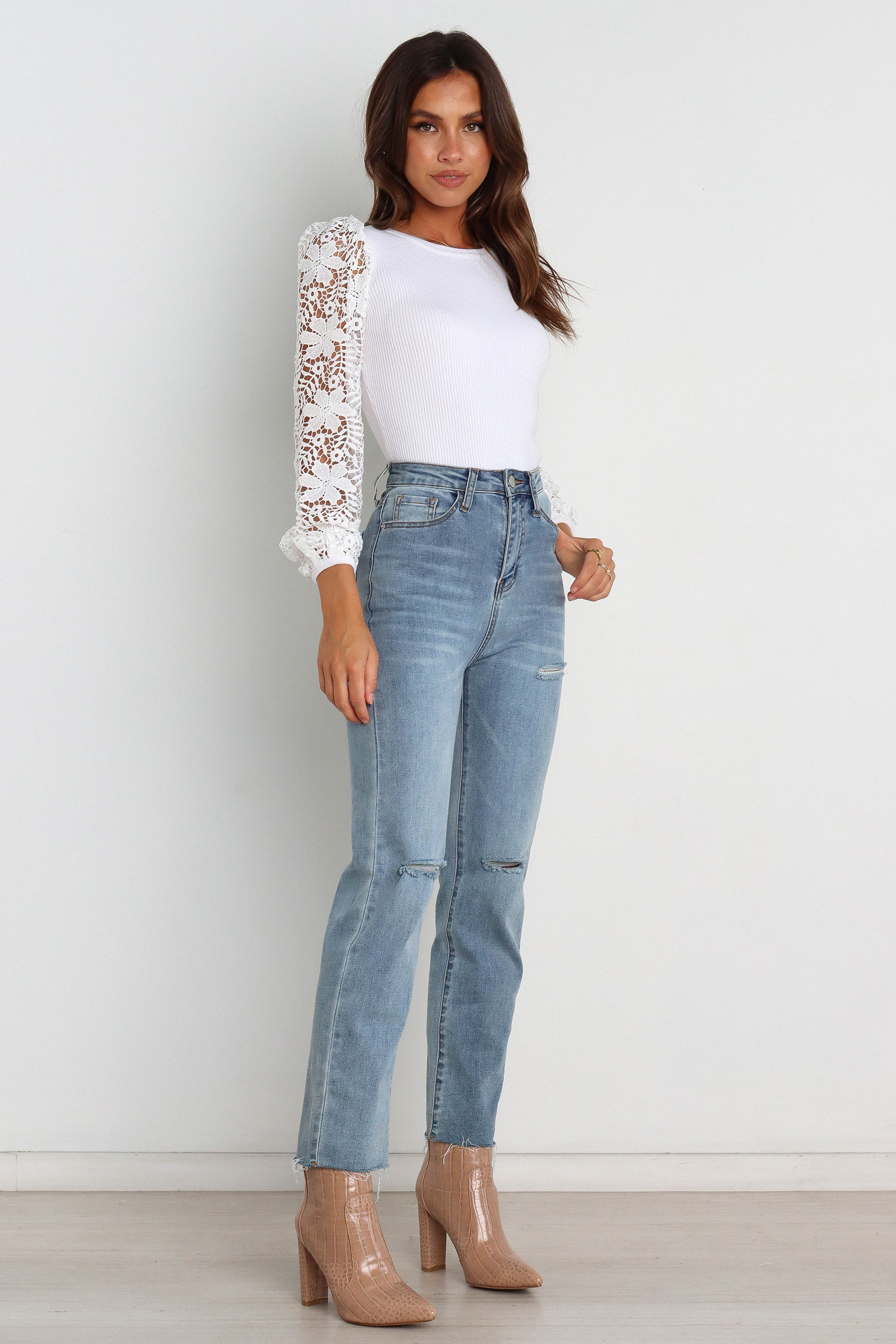 Lace-Trim Ribbed Knit Top