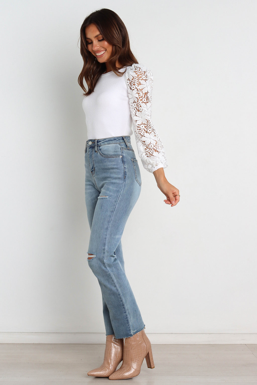 Lace-Trim Ribbed Knit Top