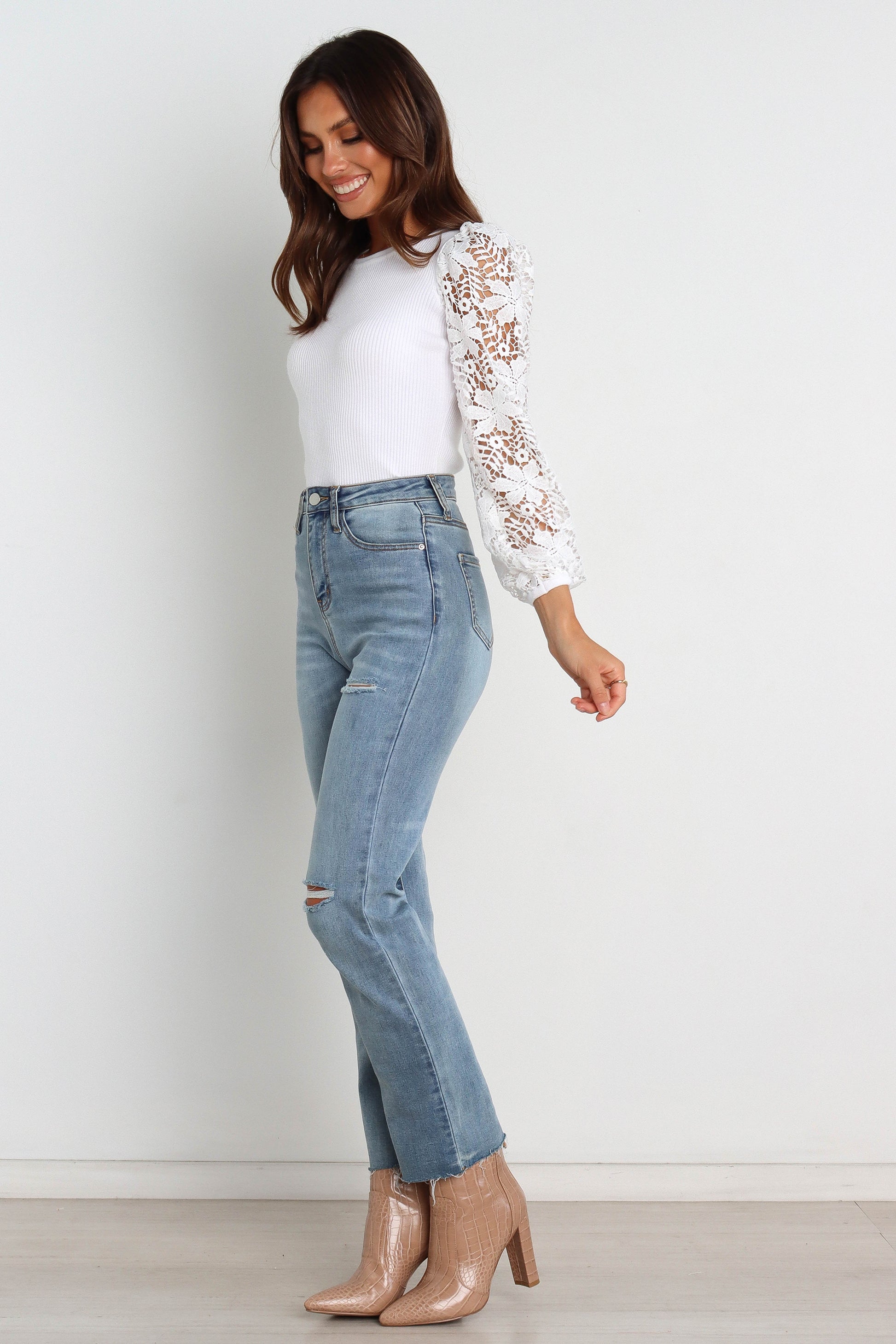 Lace-Trim Ribbed Knit Top