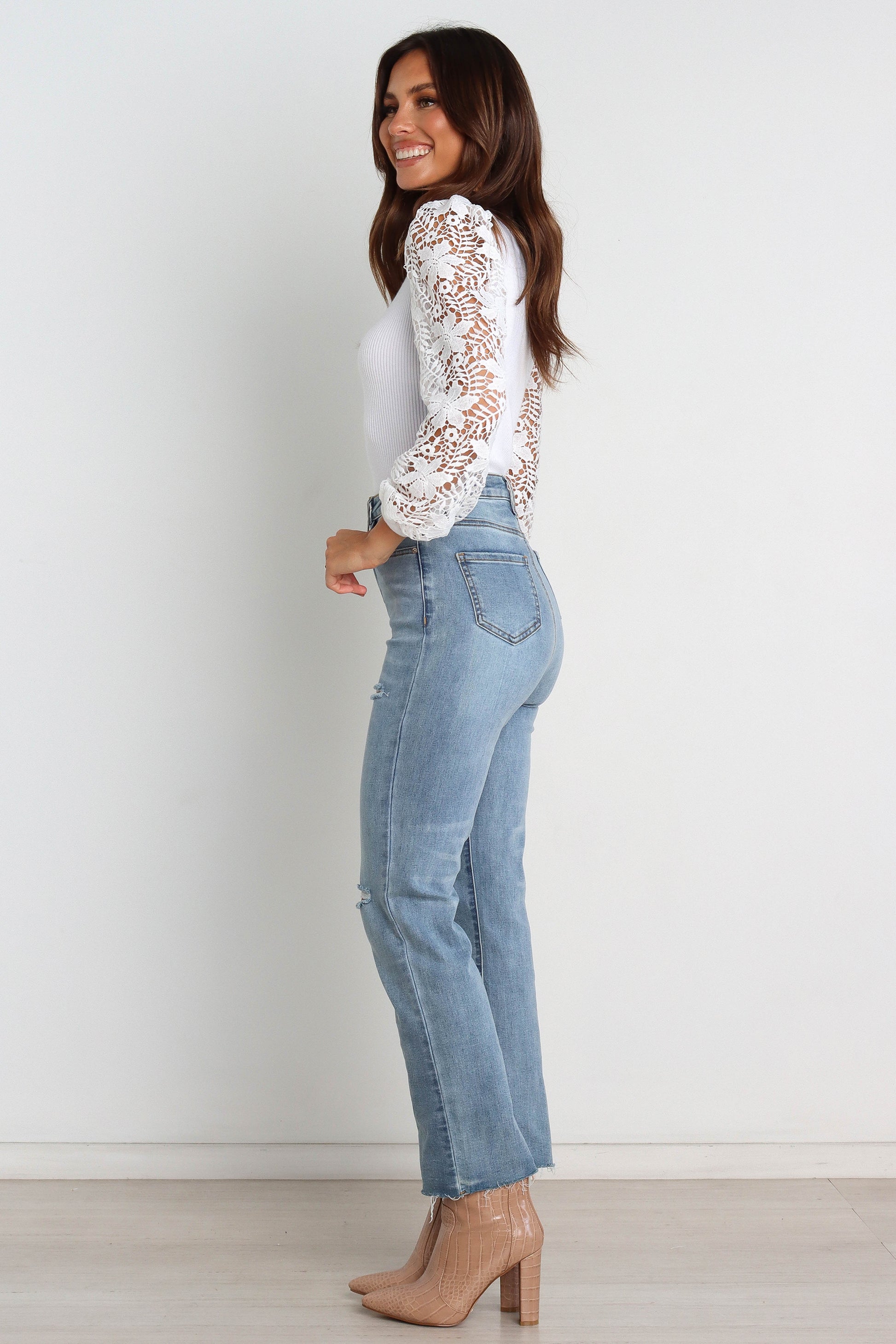 Lace-Trim Ribbed Knit Top