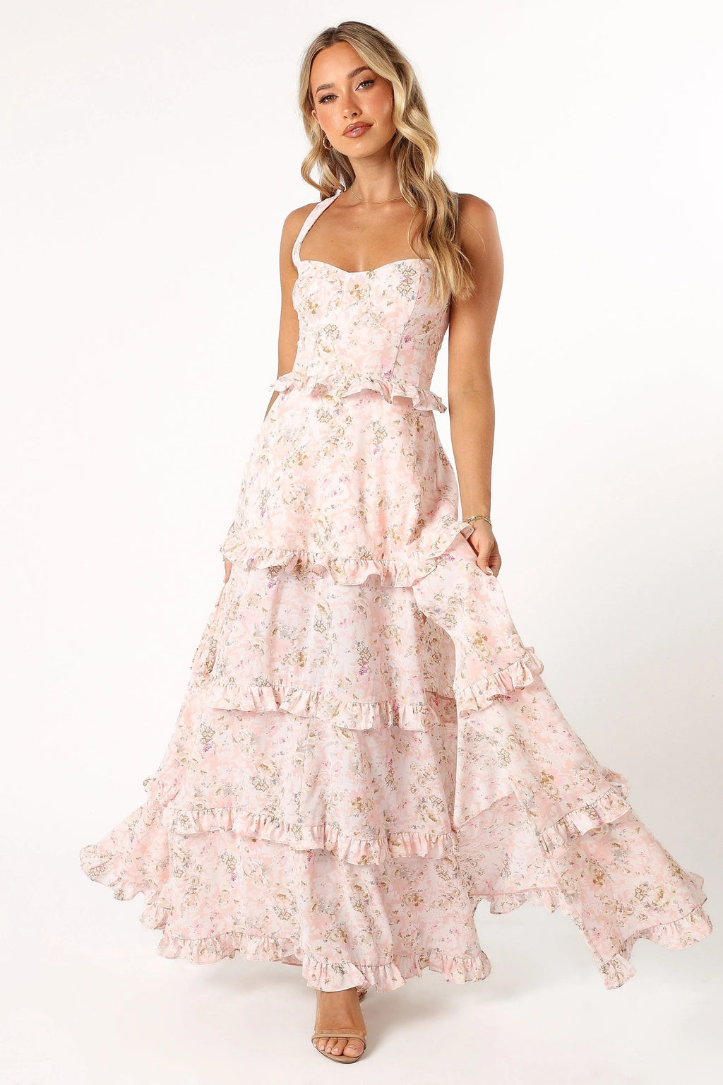 Lace-Up Tiered Maxi Dress