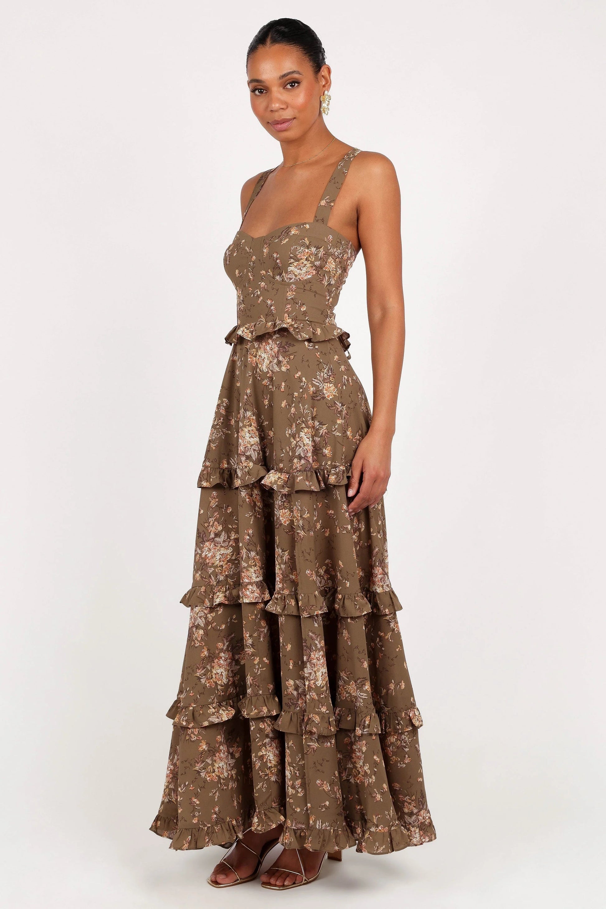 Lace-Up Tiered Maxi Dress