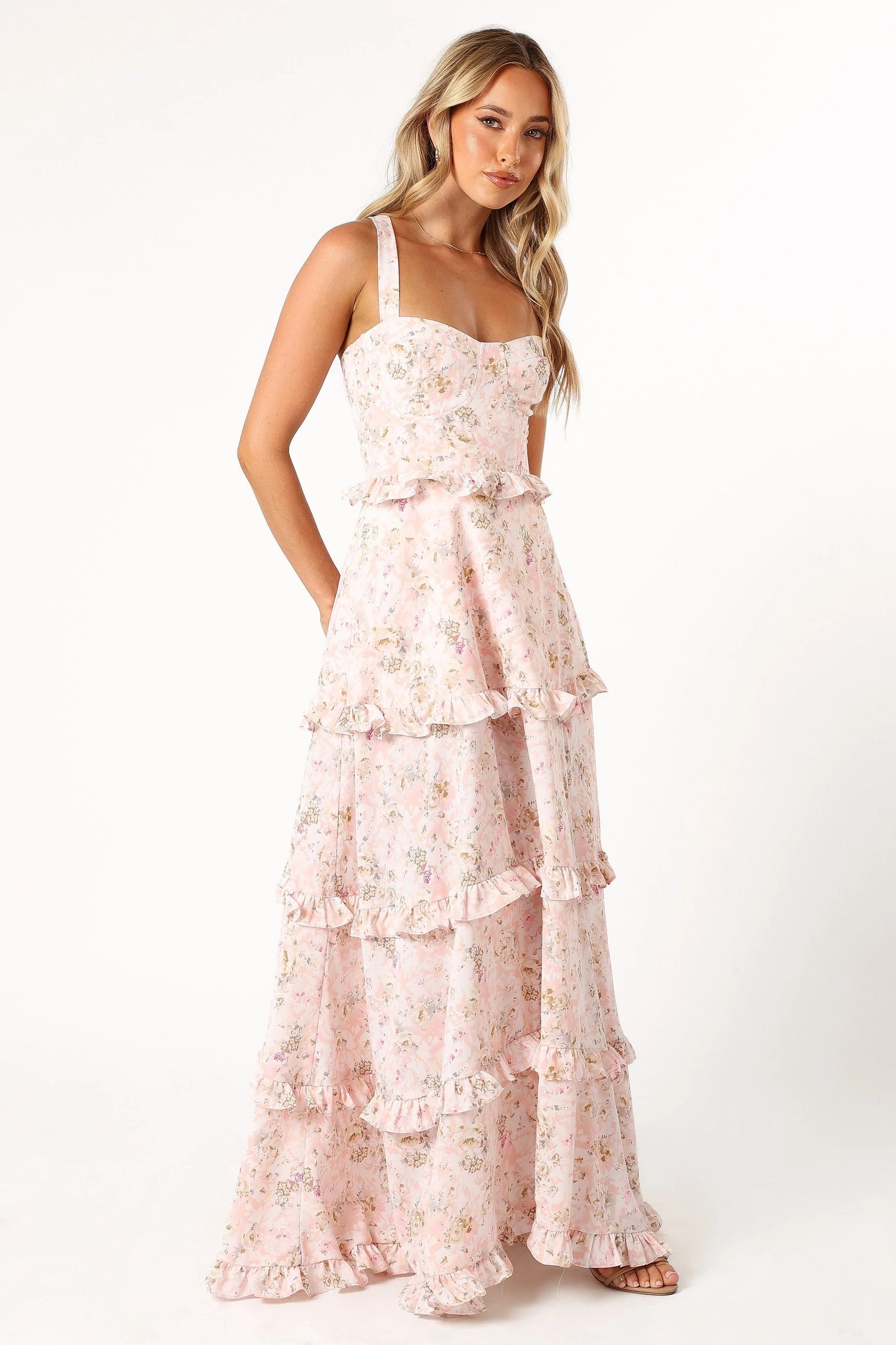 Lace-Up Tiered Maxi Dress