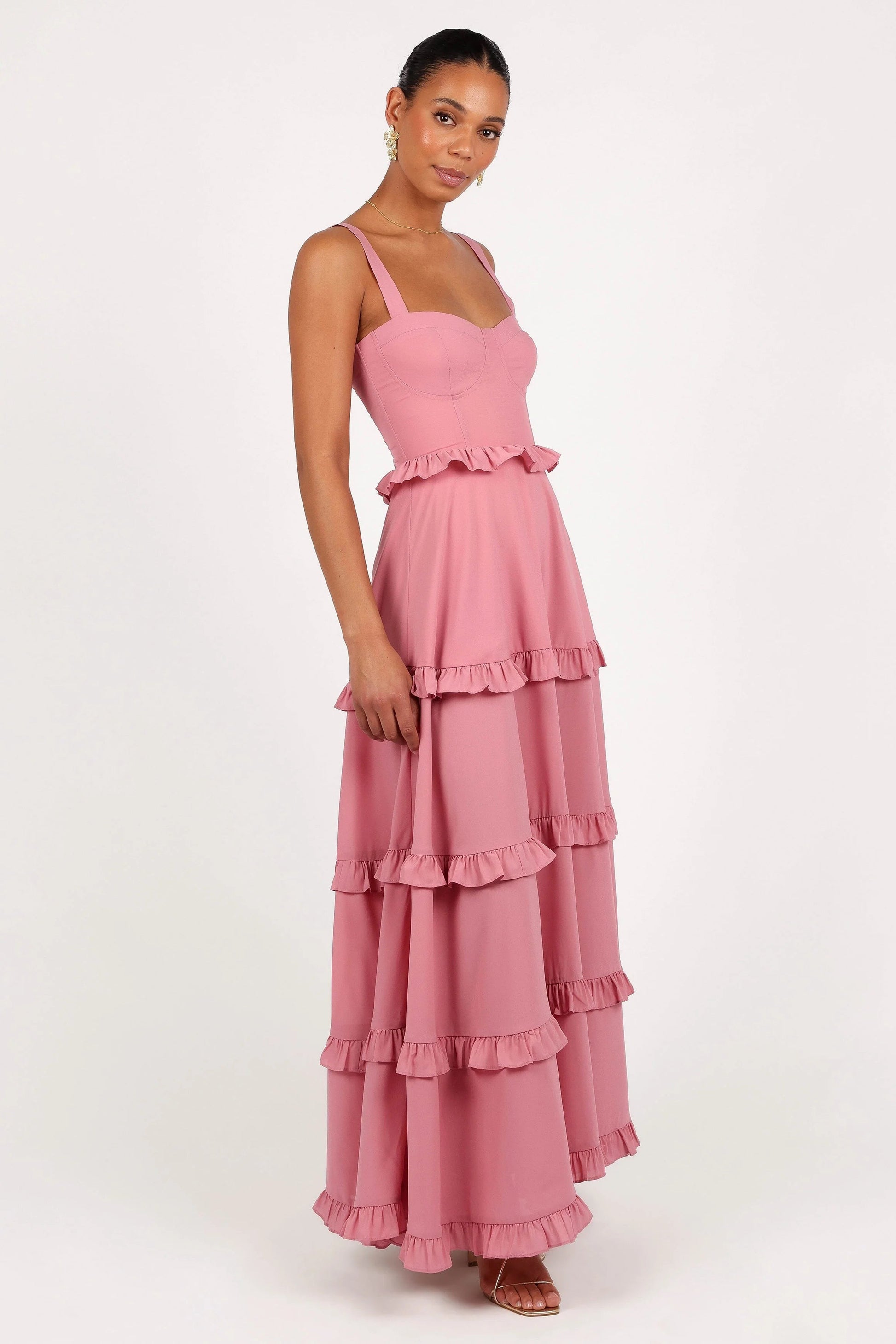 Lace-Up Tiered Maxi Dress