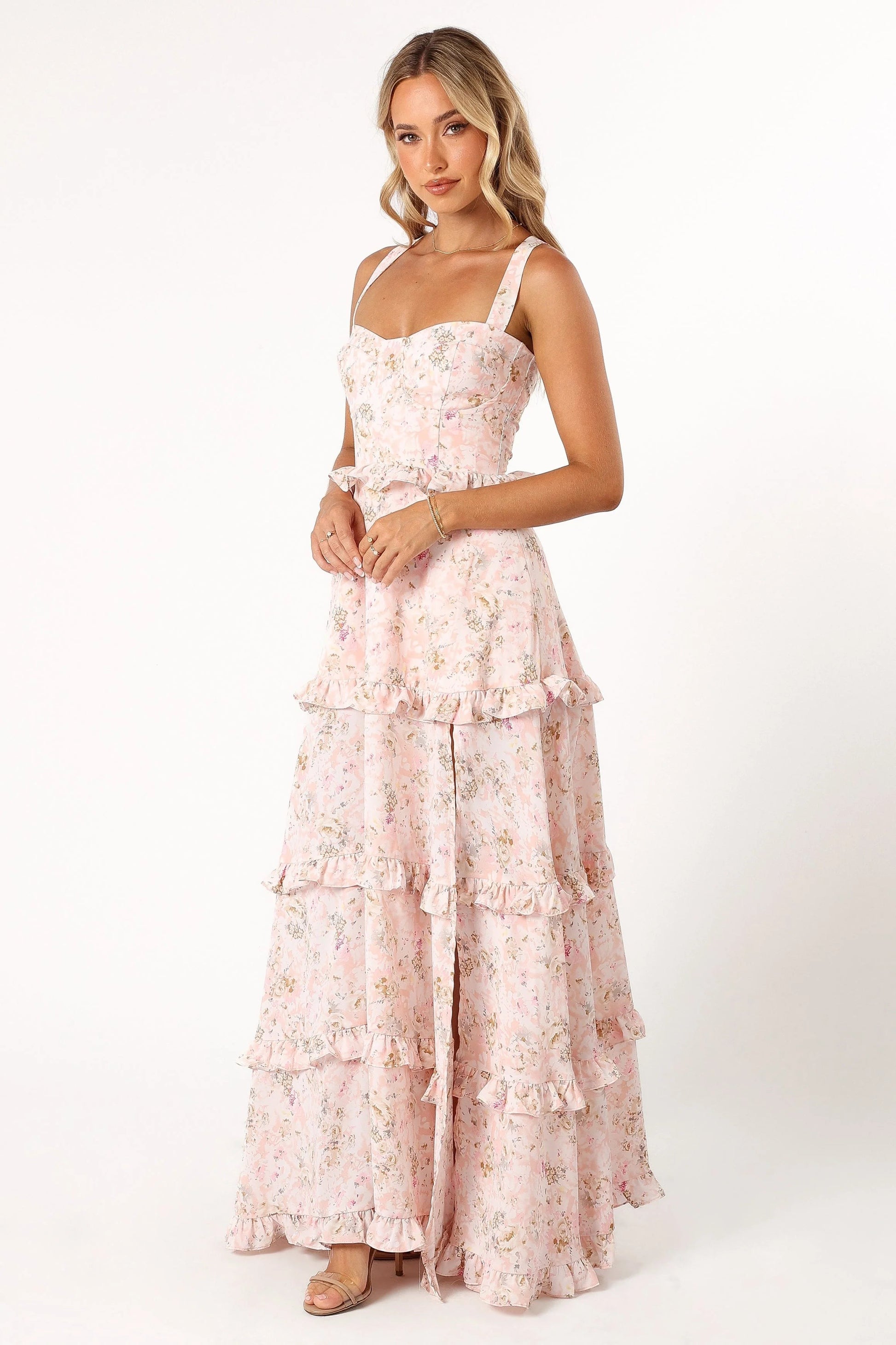 Lace-Up Tiered Maxi Dress