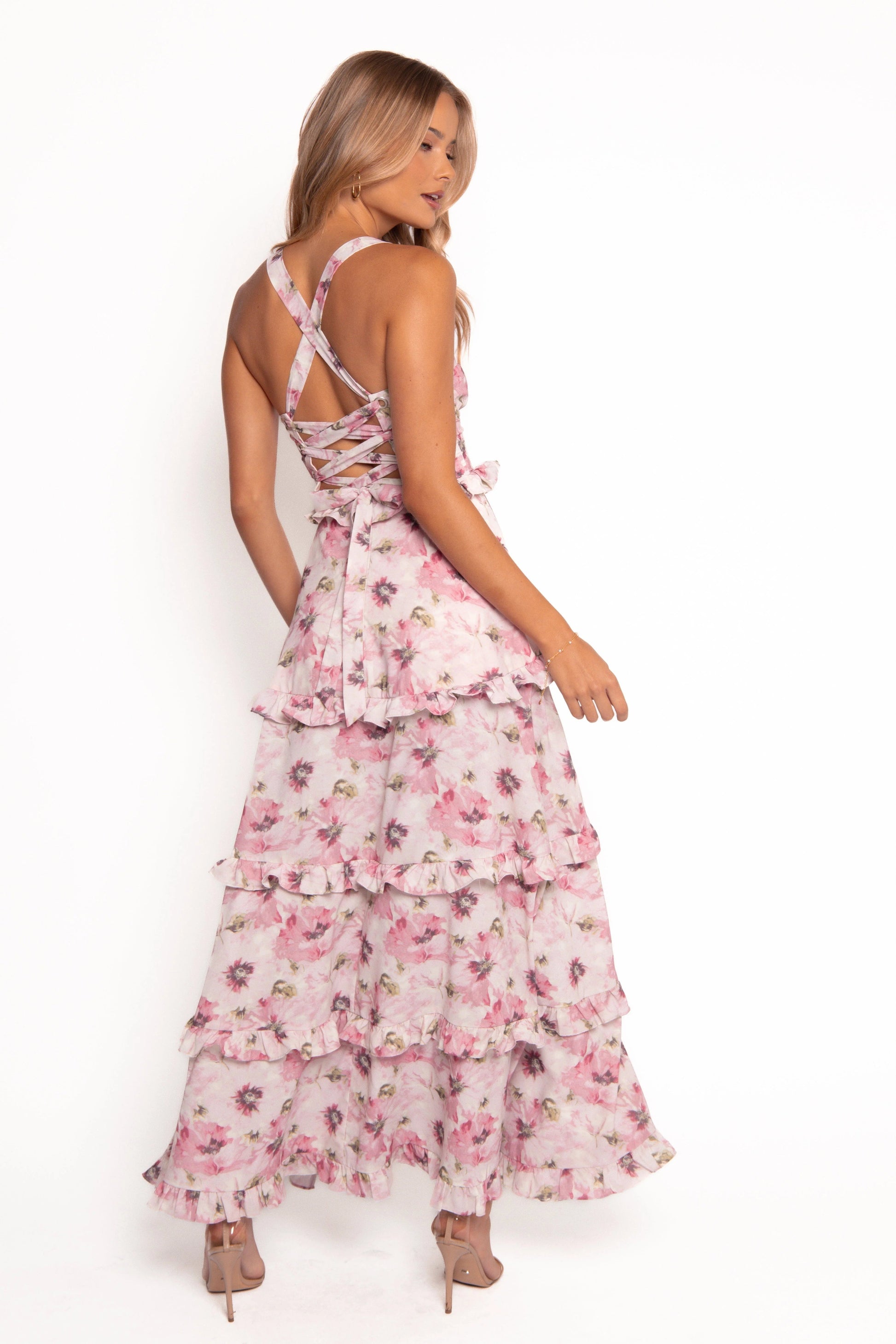 Lace-Up Tiered Maxi Dress