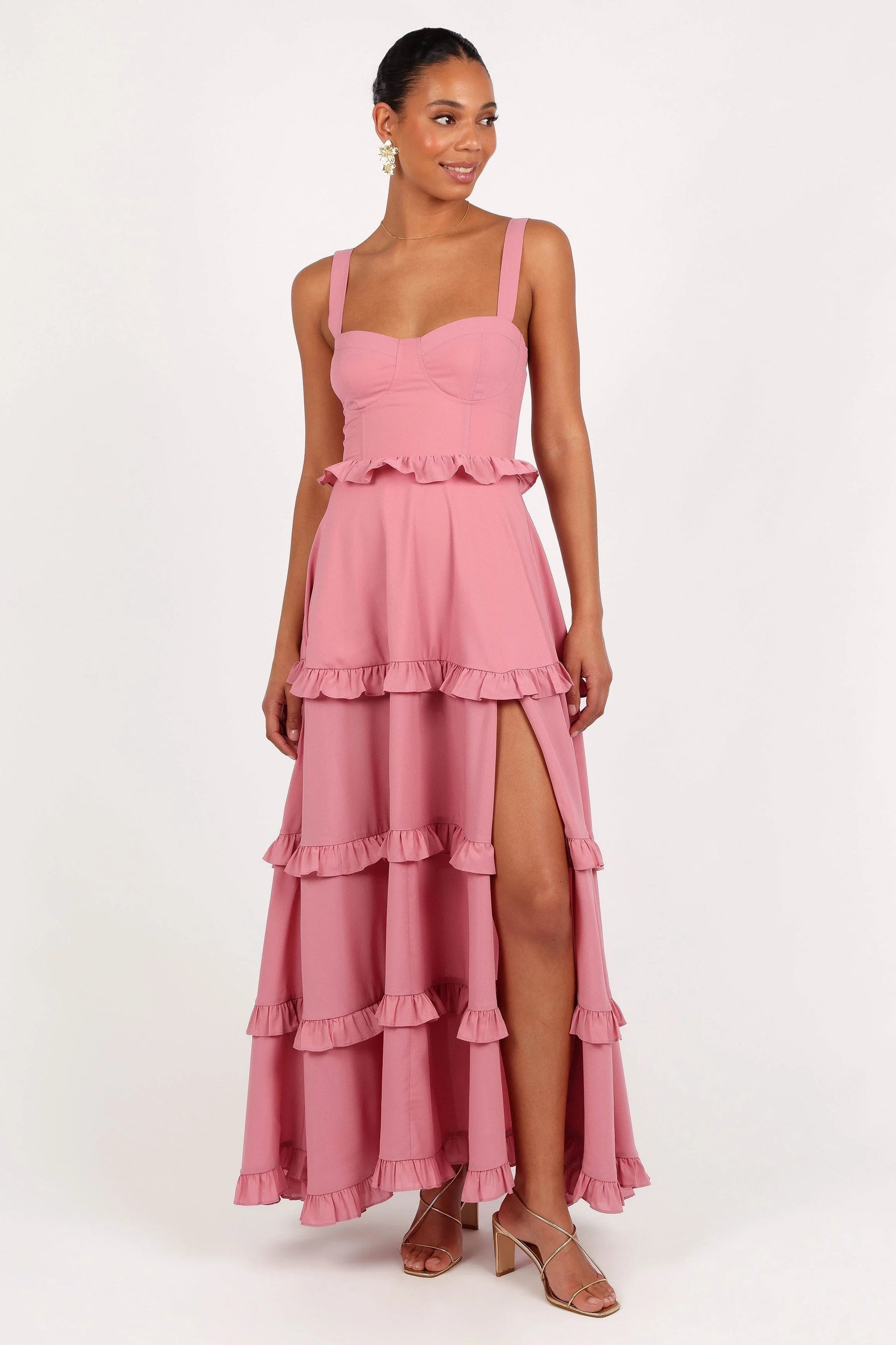 Lace-Up Tiered Maxi Dress
