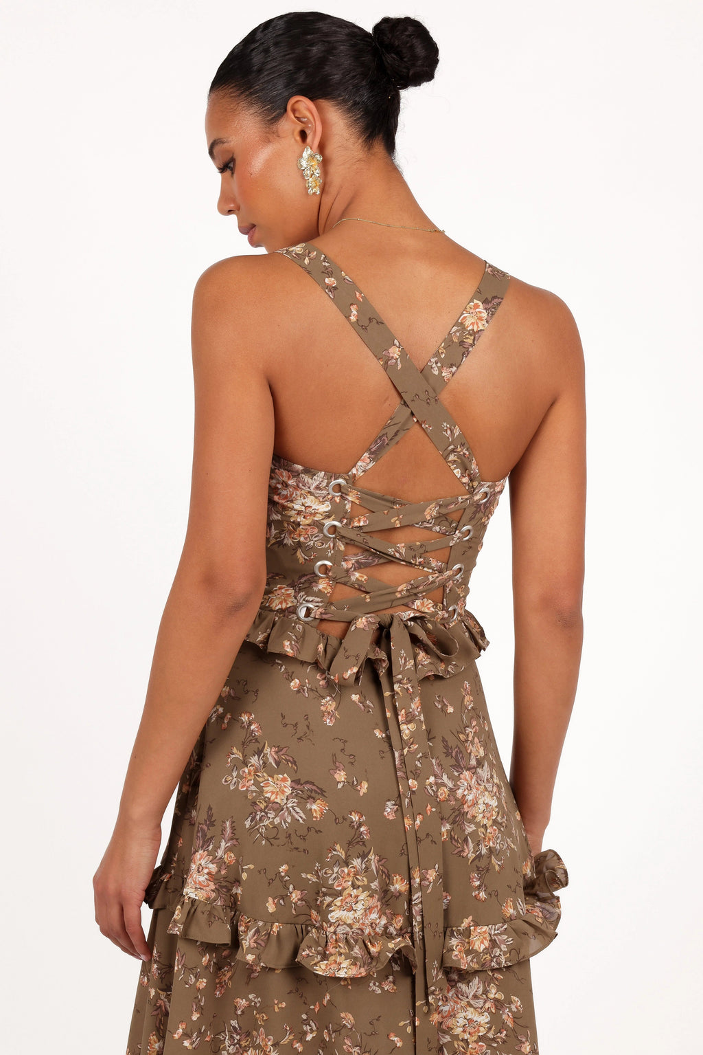 Lace-Up Tiered Maxi Dress