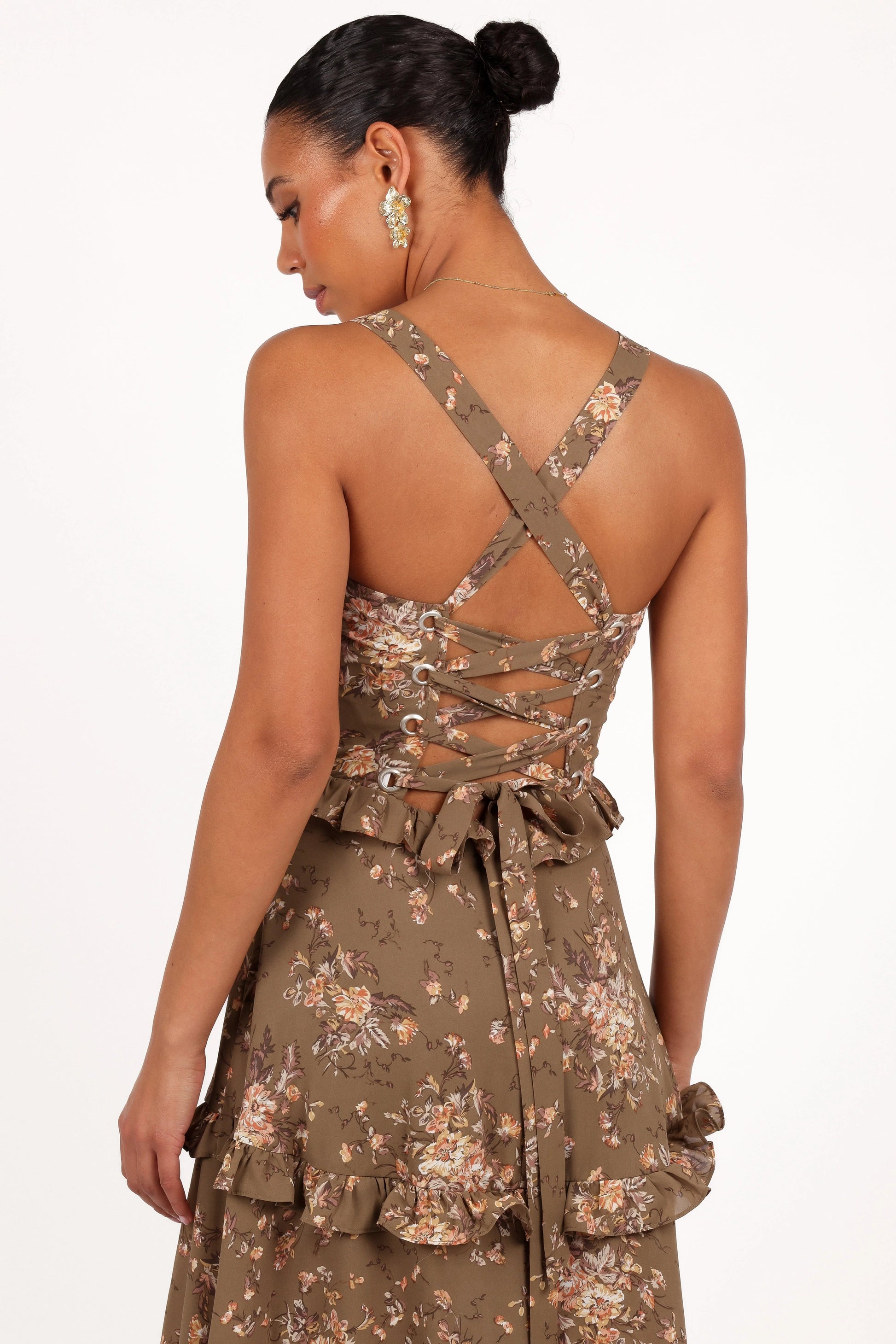 Lace-Up Tiered Maxi Dress