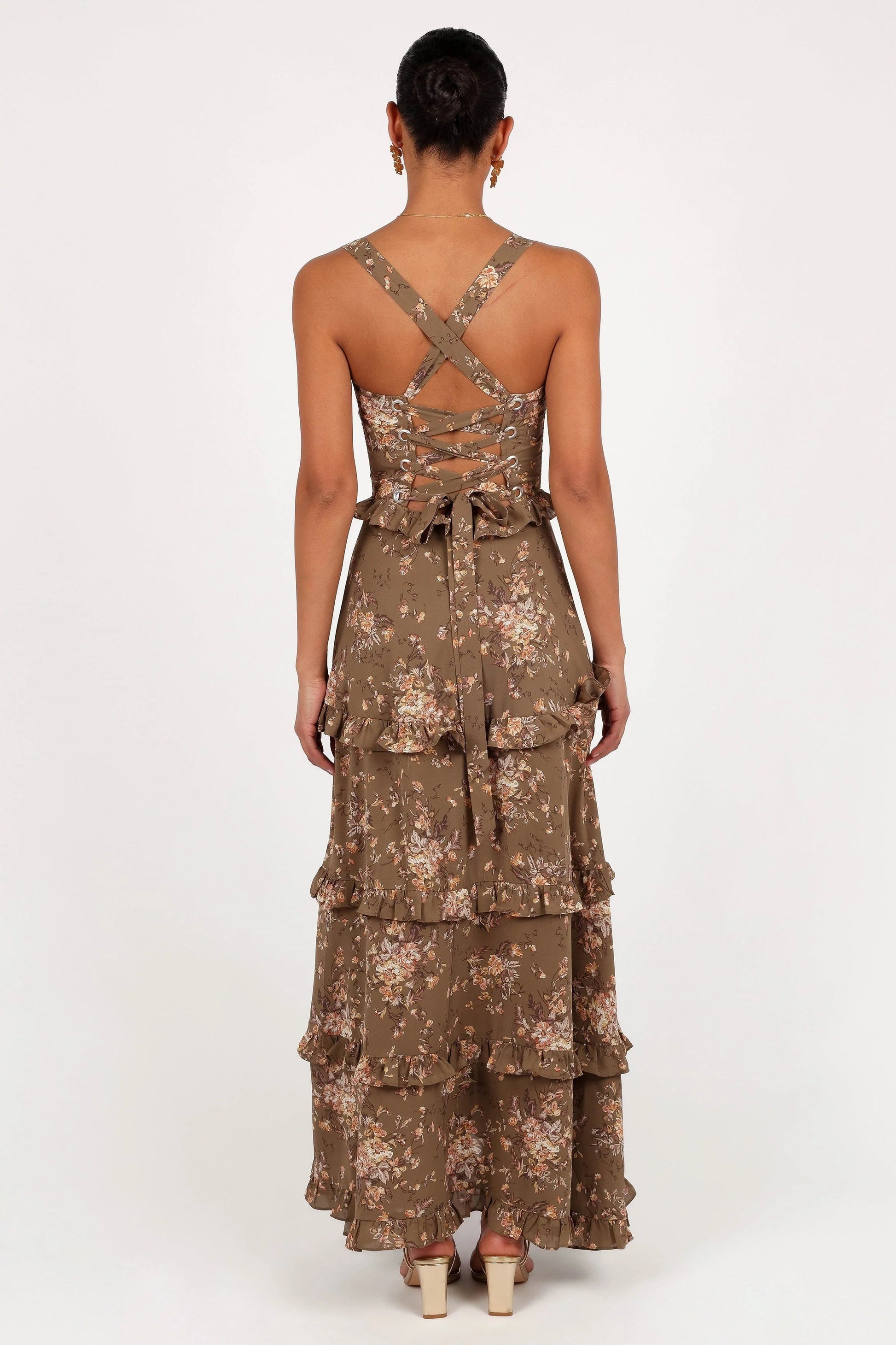 Lace-Up Tiered Maxi Dress