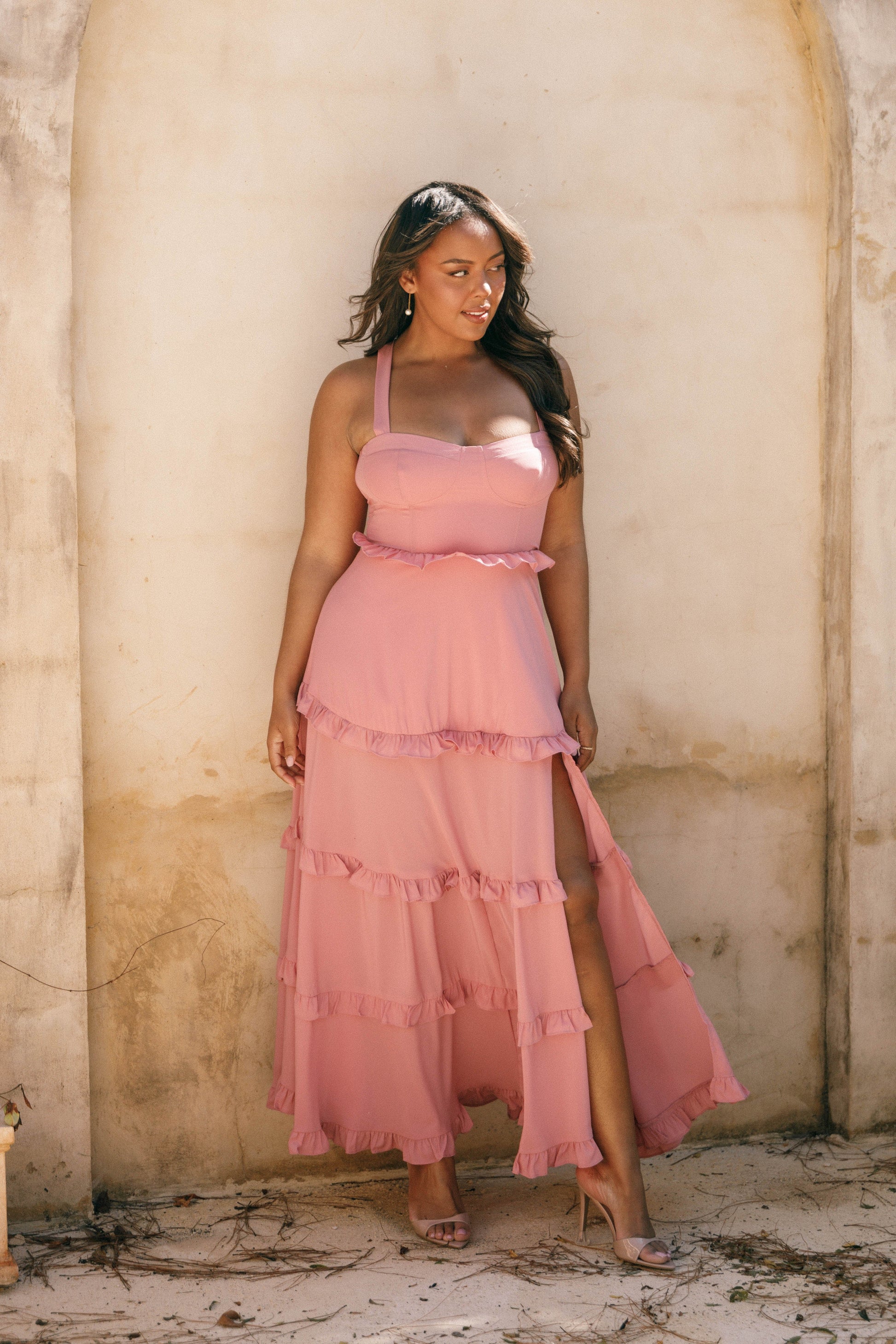 Lace-Up Tiered Maxi Dress