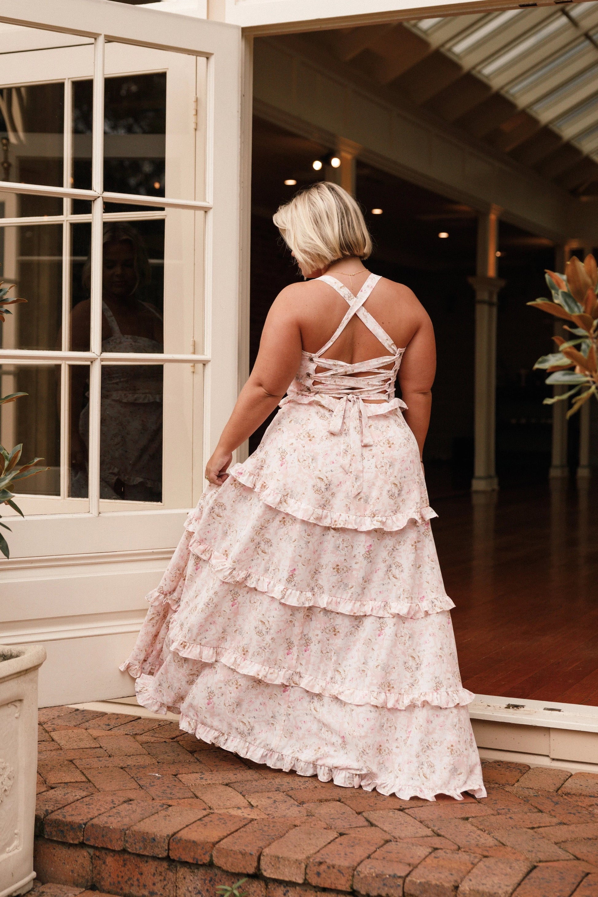 Lace-Up Tiered Maxi Dress