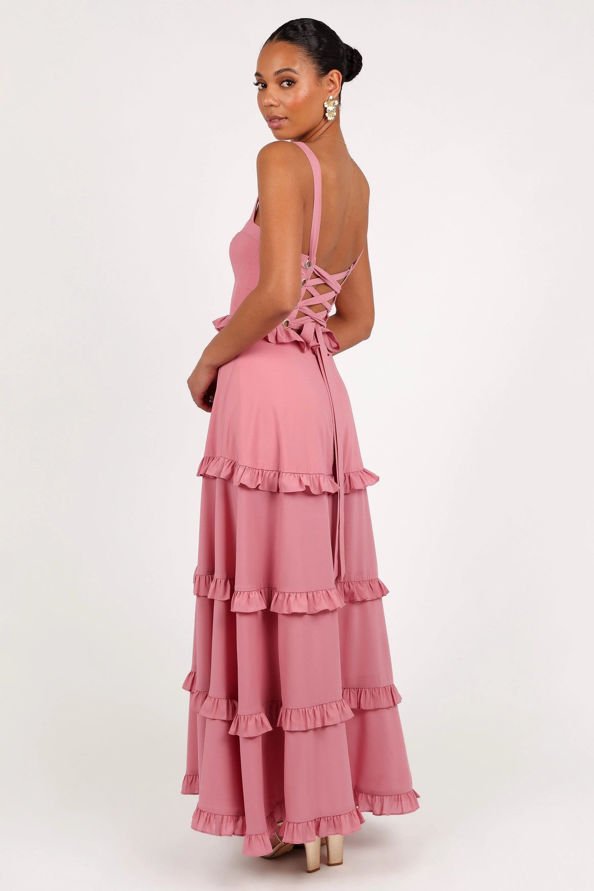 Lace-Up Tiered Maxi Dress