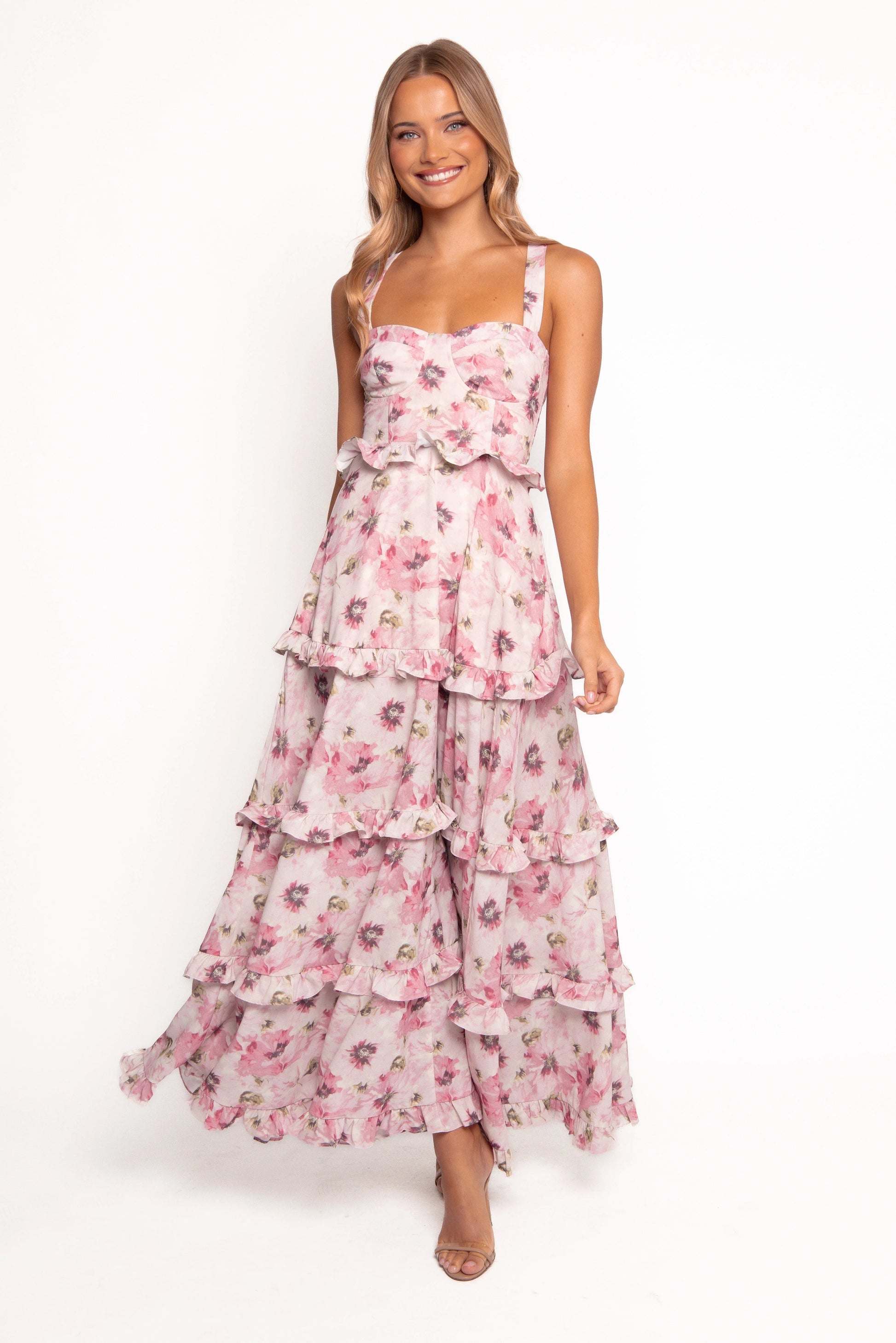 Lace-Up Tiered Maxi Dress