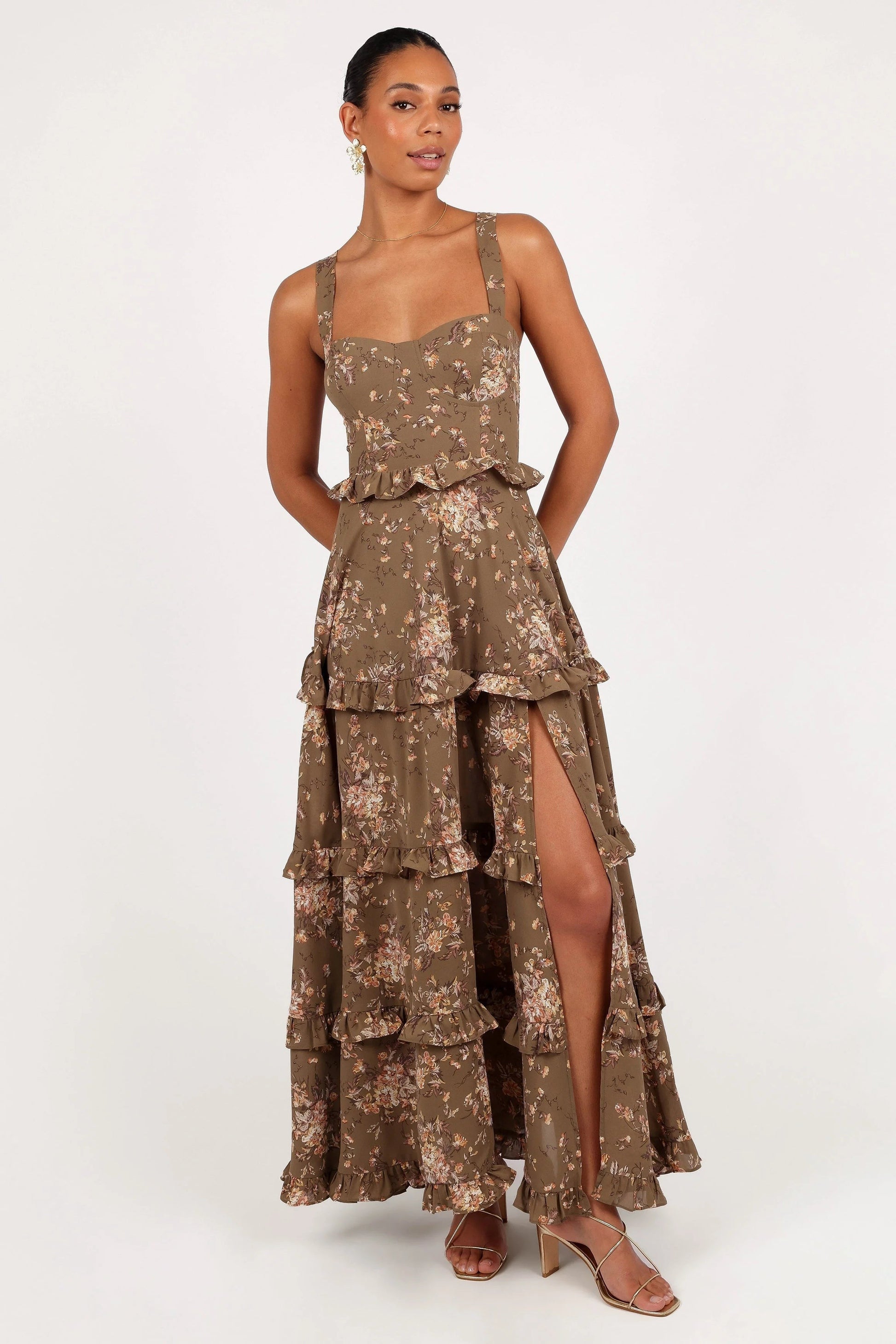 Lace-Up Tiered Maxi Dress
