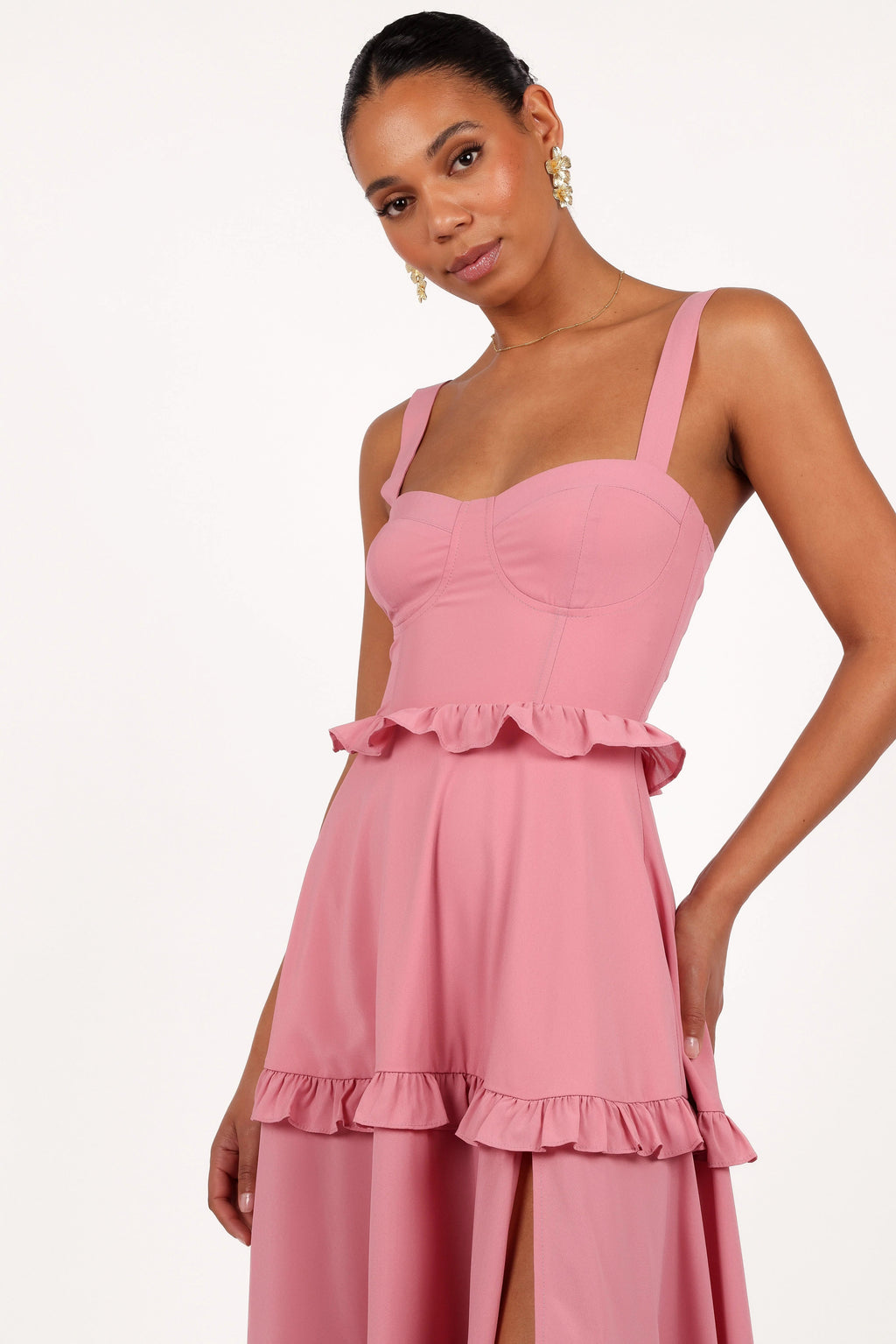 Lace-Up Tiered Maxi Dress
