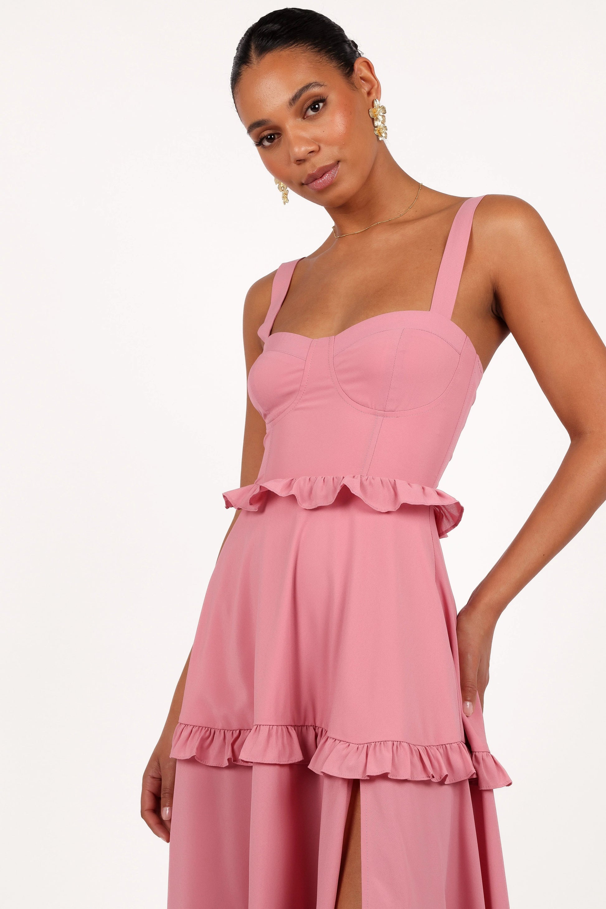 Lace-Up Tiered Maxi Dress
