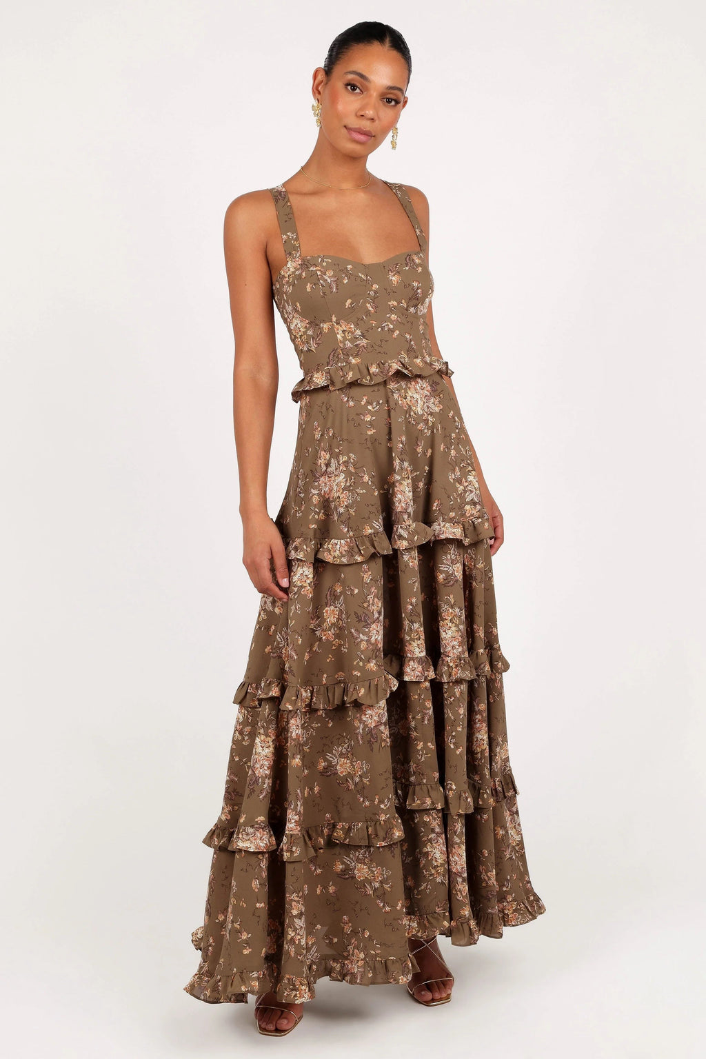 Lace-Up Tiered Maxi Dress