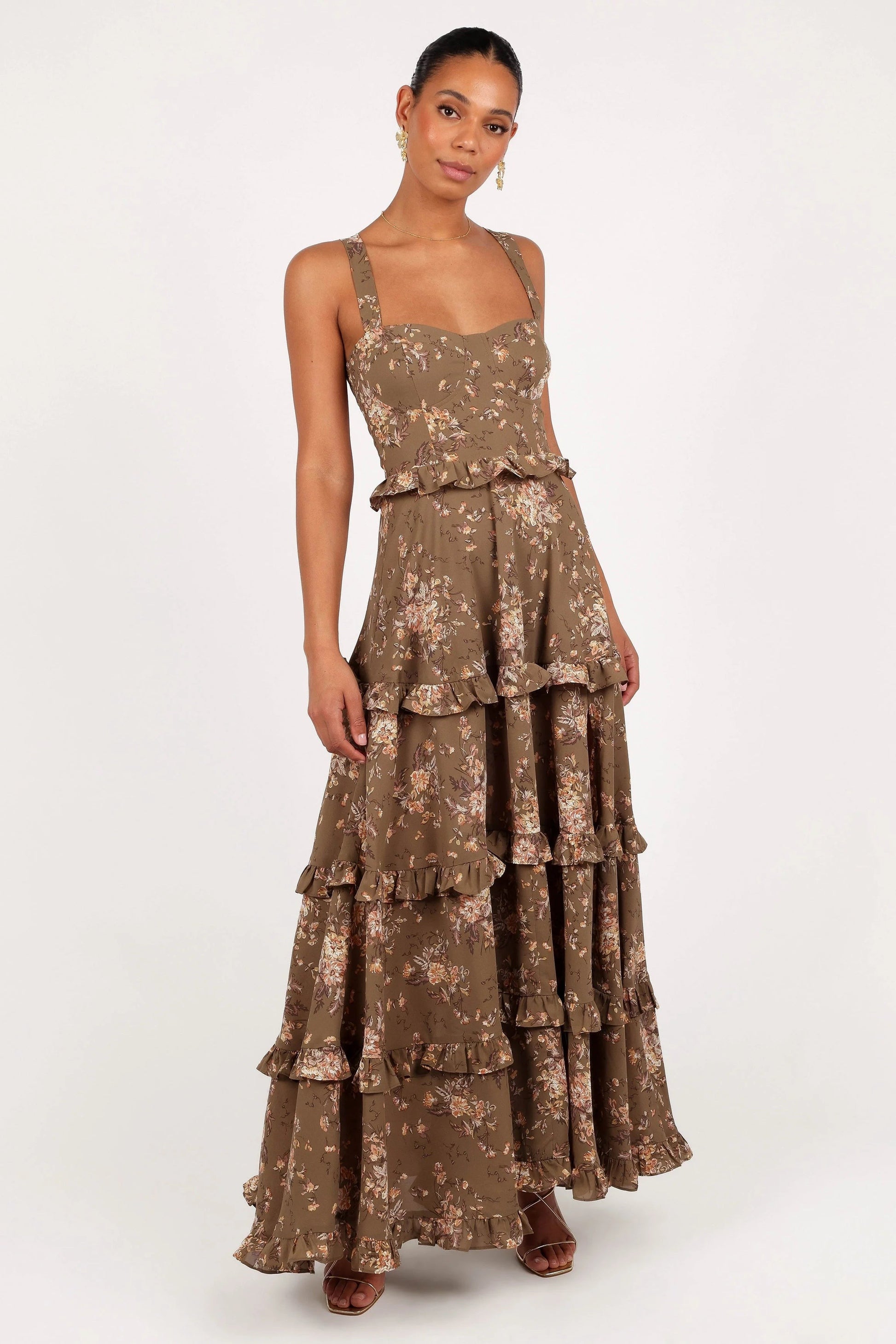 Lace-Up Tiered Maxi Dress