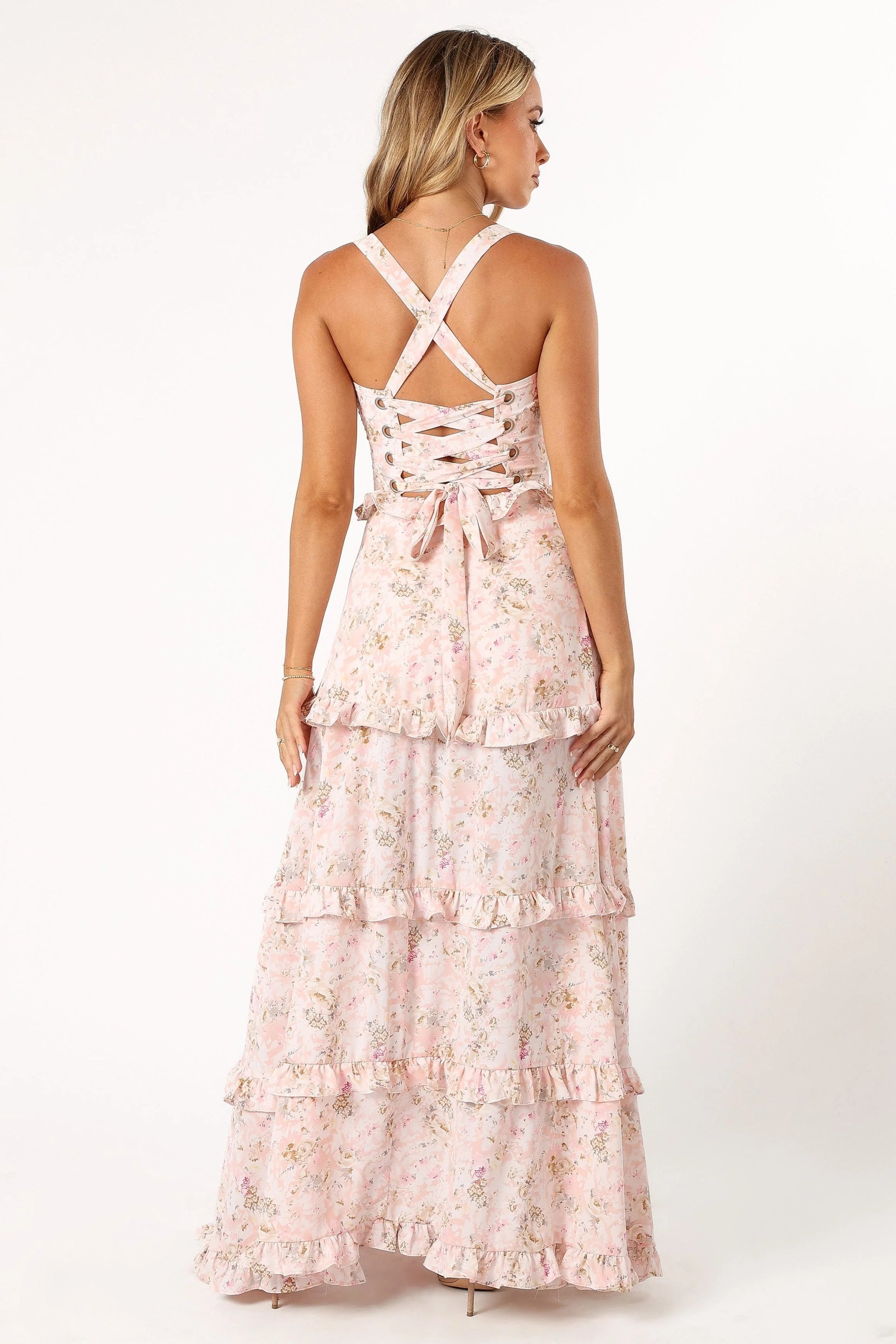 Lace-Up Tiered Maxi Dress