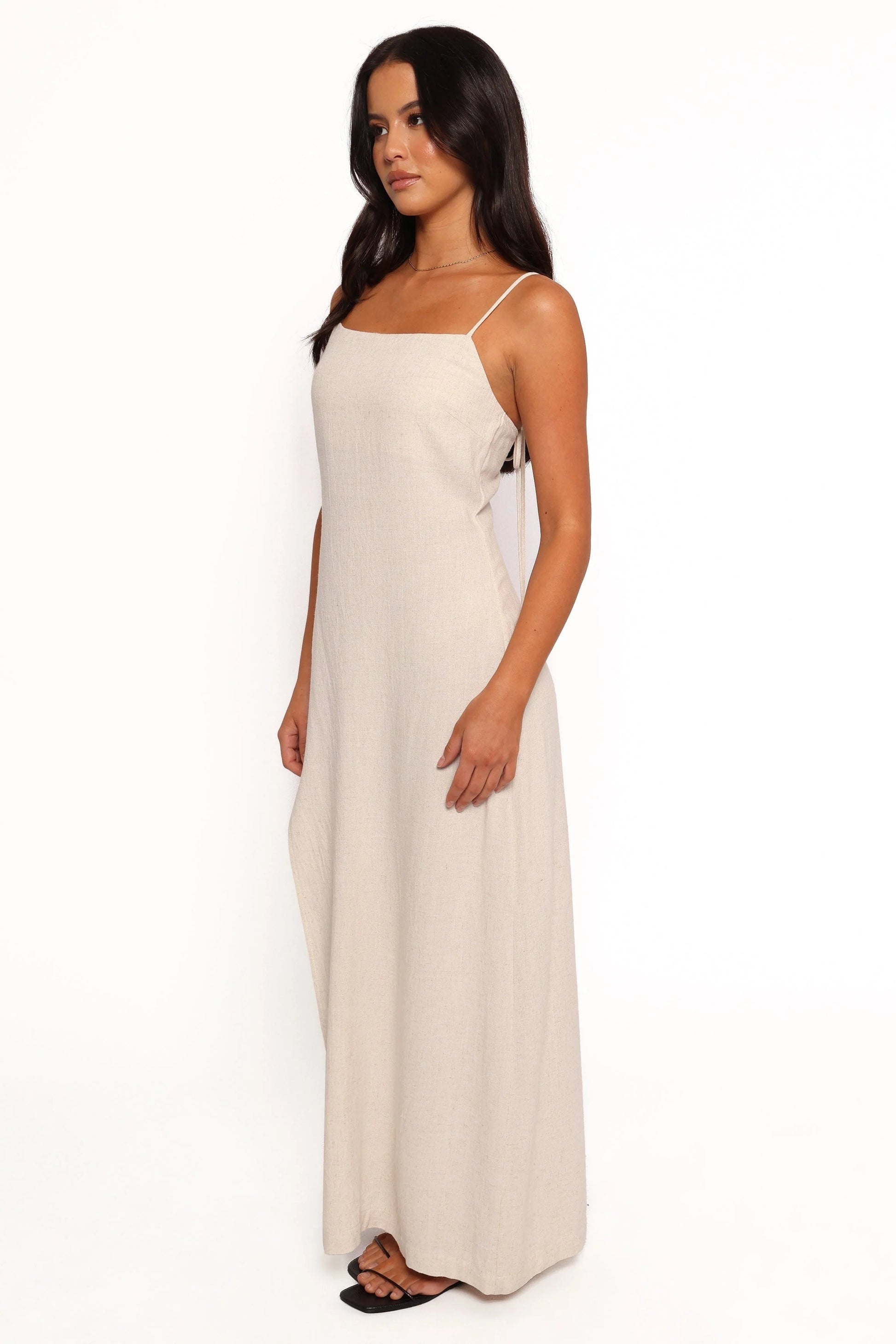 Linen-Blend Straight-Neck Slip Midi