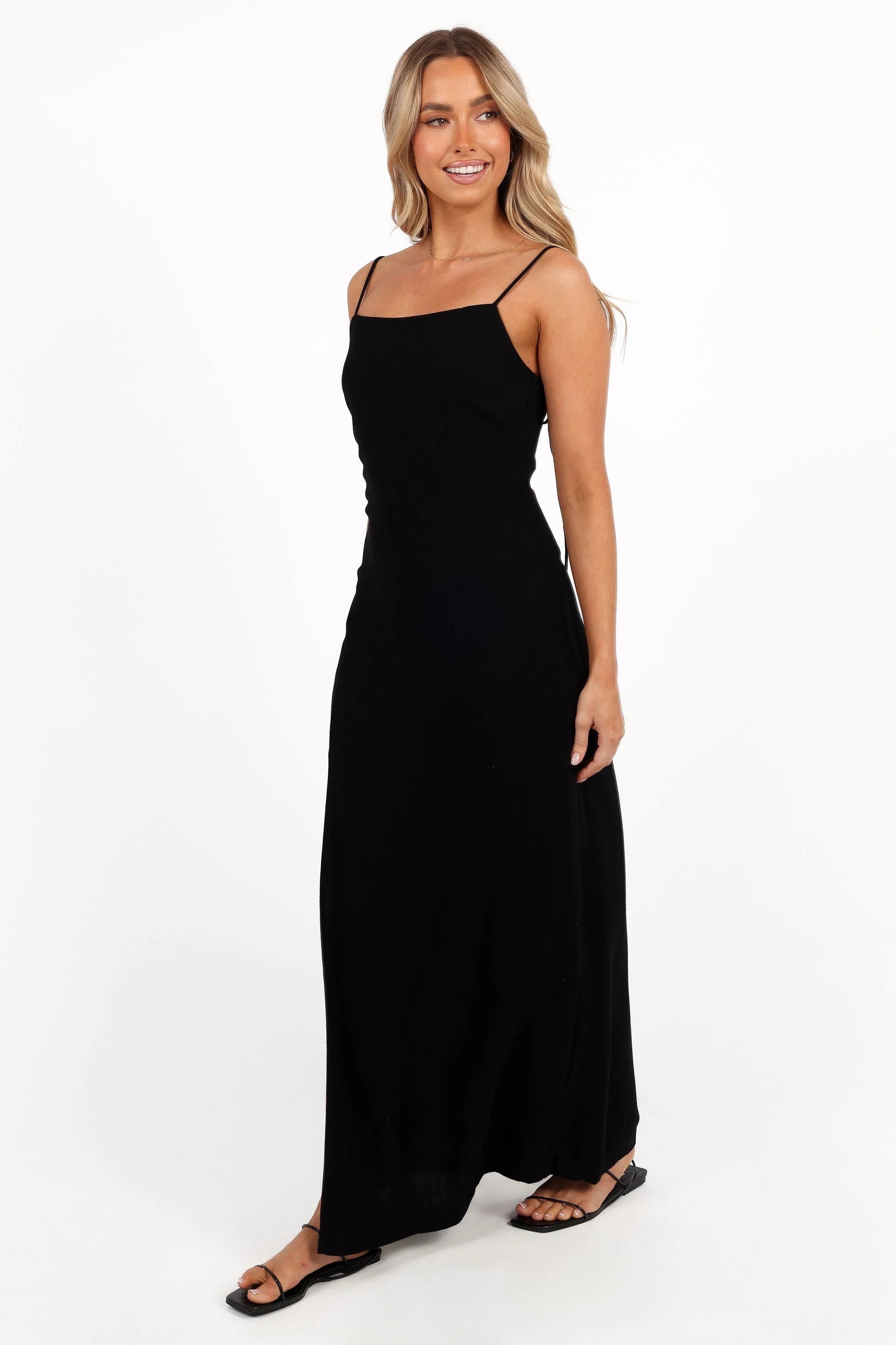 Linen-Blend Straight-Neck Slip Midi