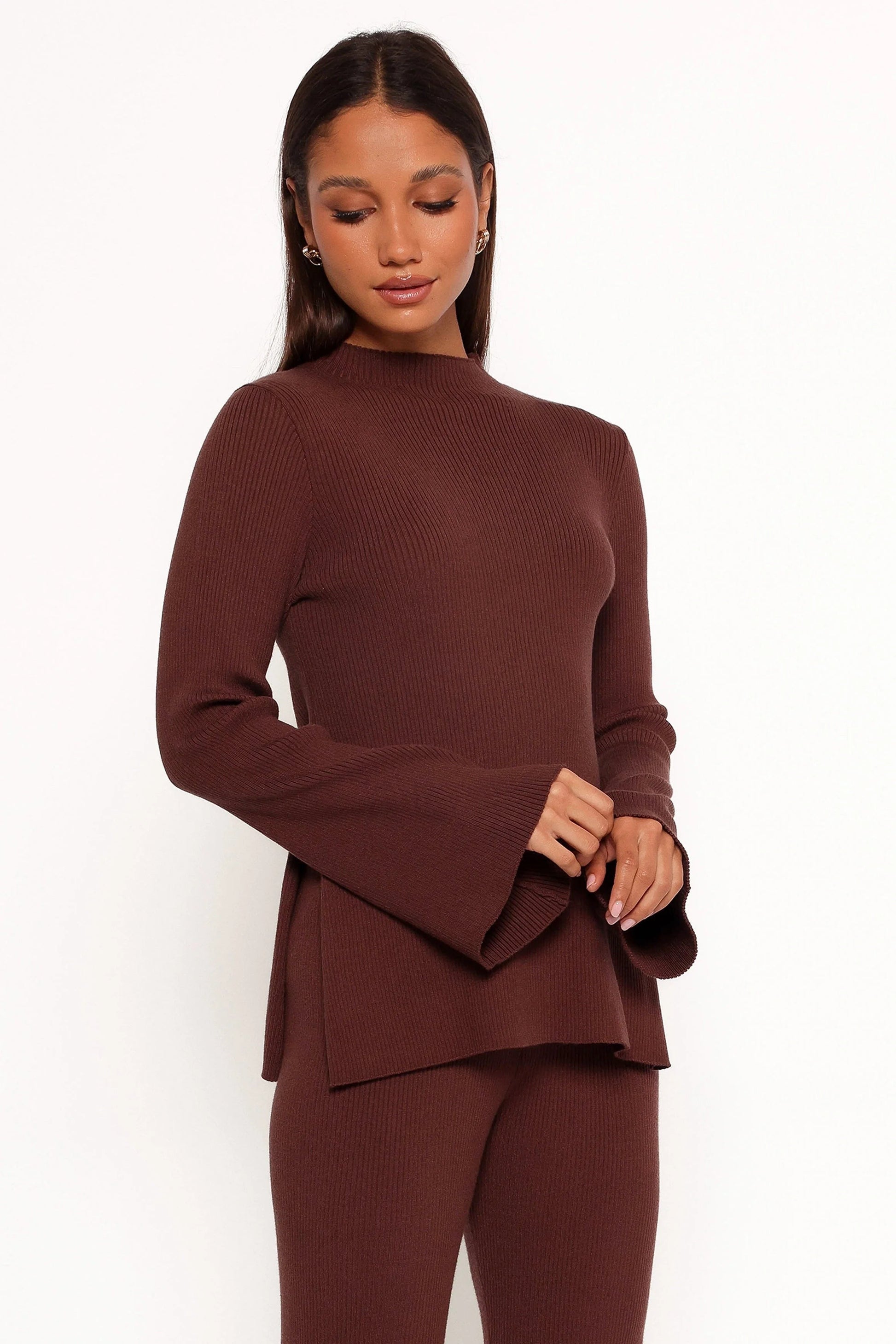 Mock Neck Ribbed Knit Top