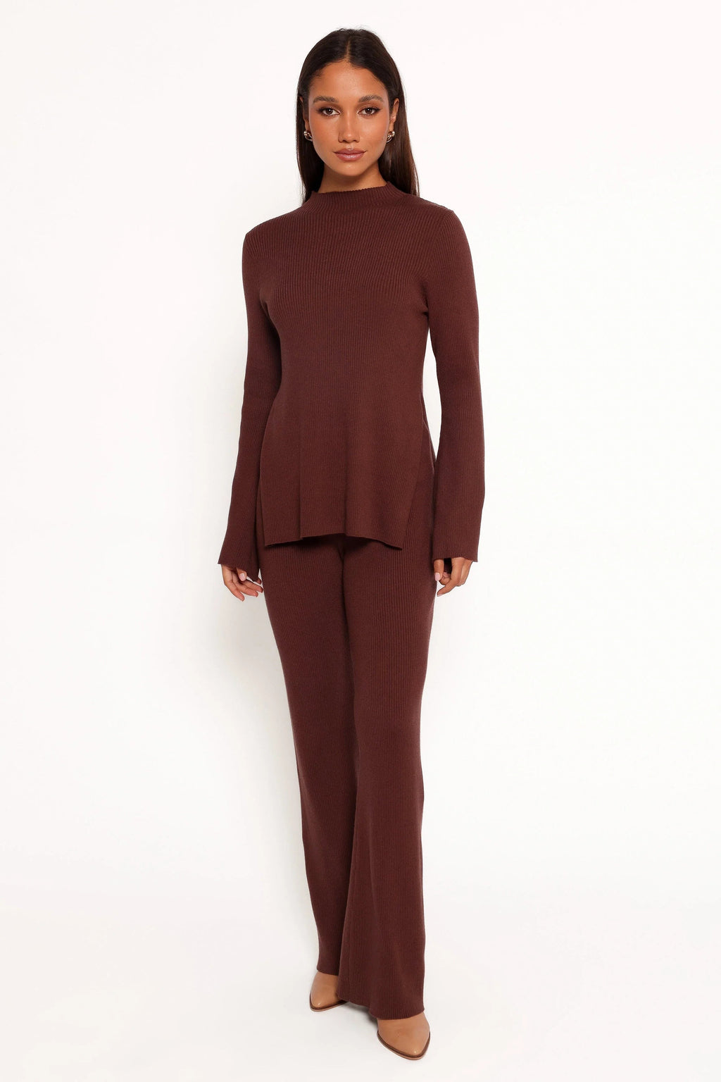 Mock Neck Ribbed Knit Top