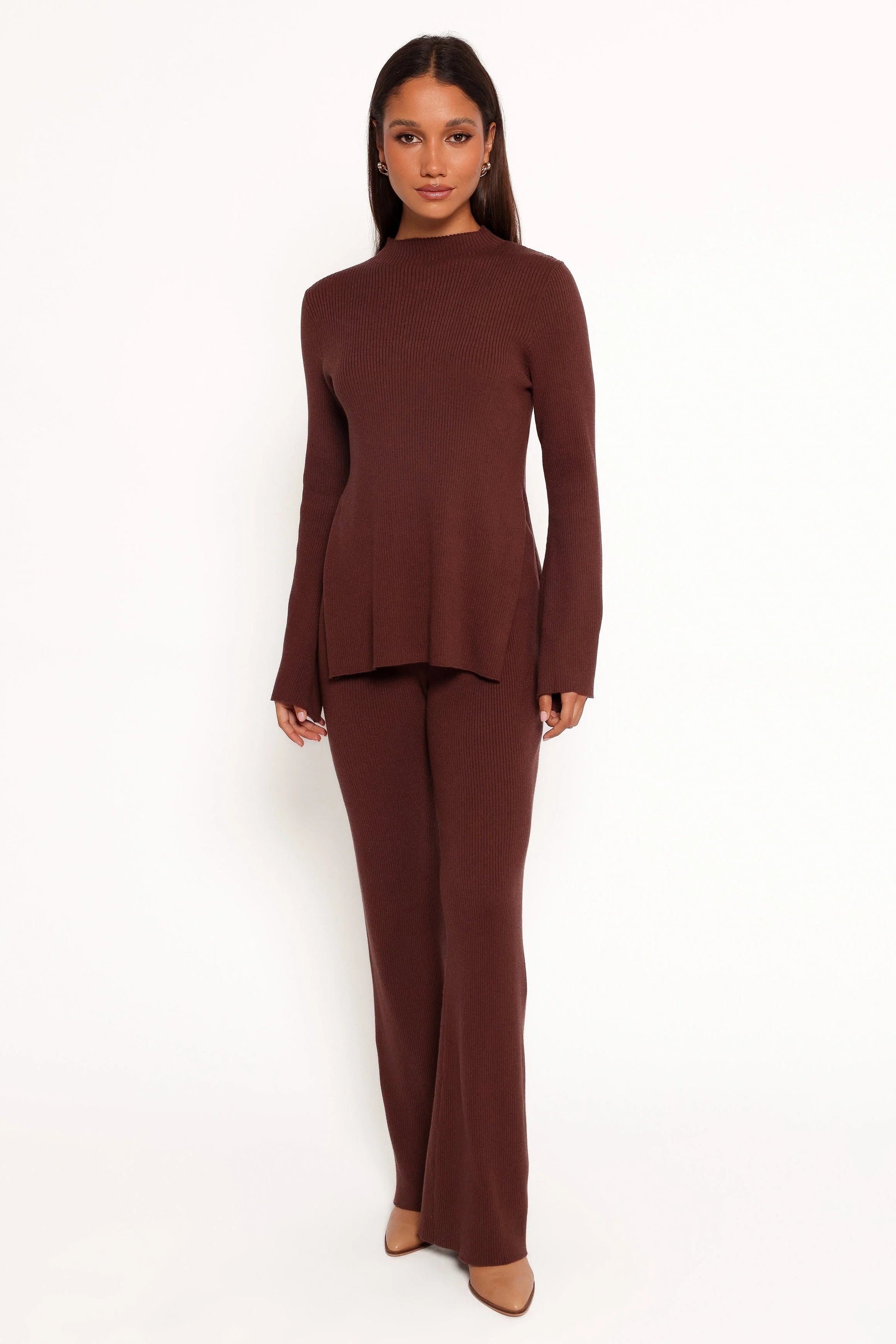 Mock Neck Ribbed Knit Top