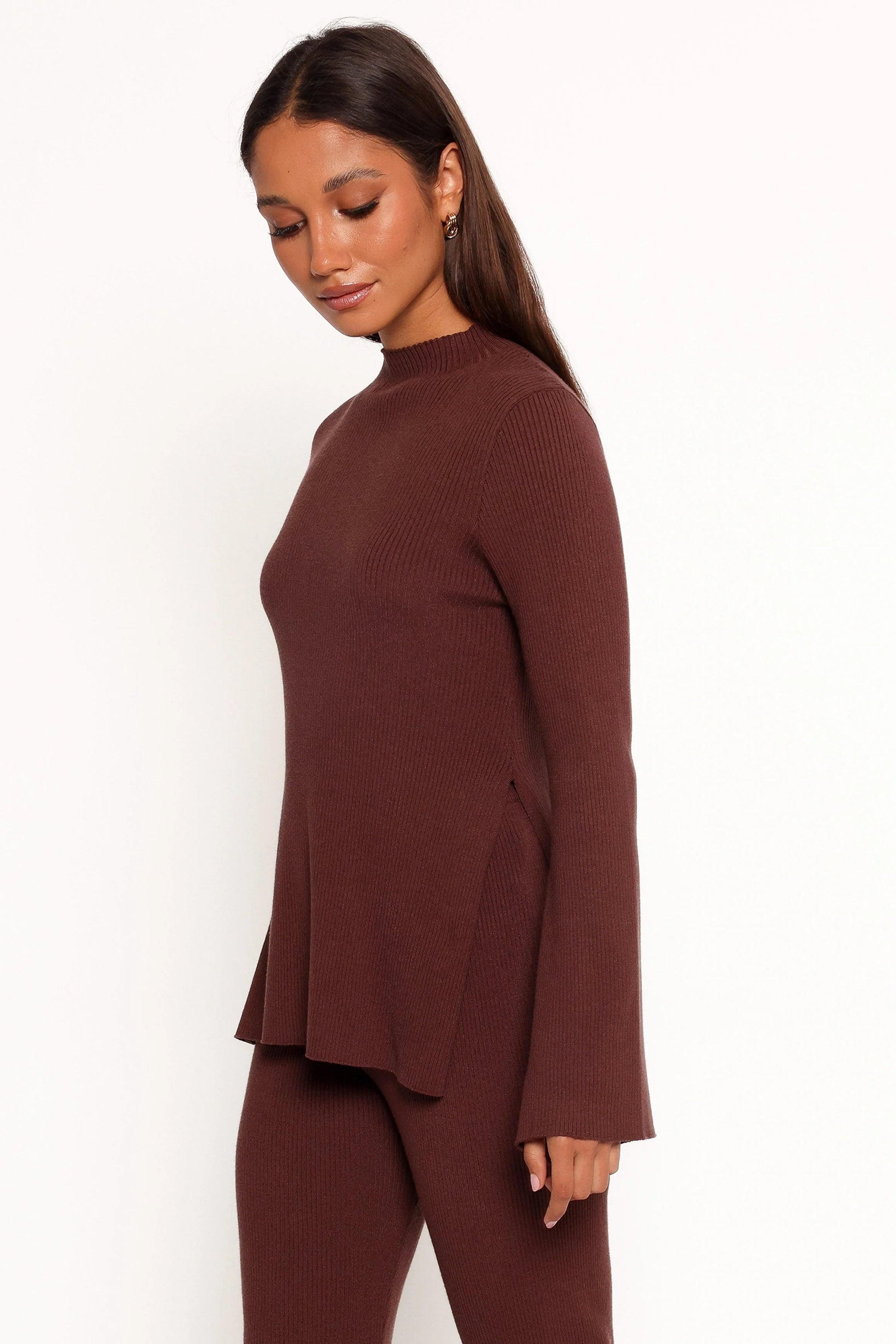 Mock Neck Ribbed Knit Top