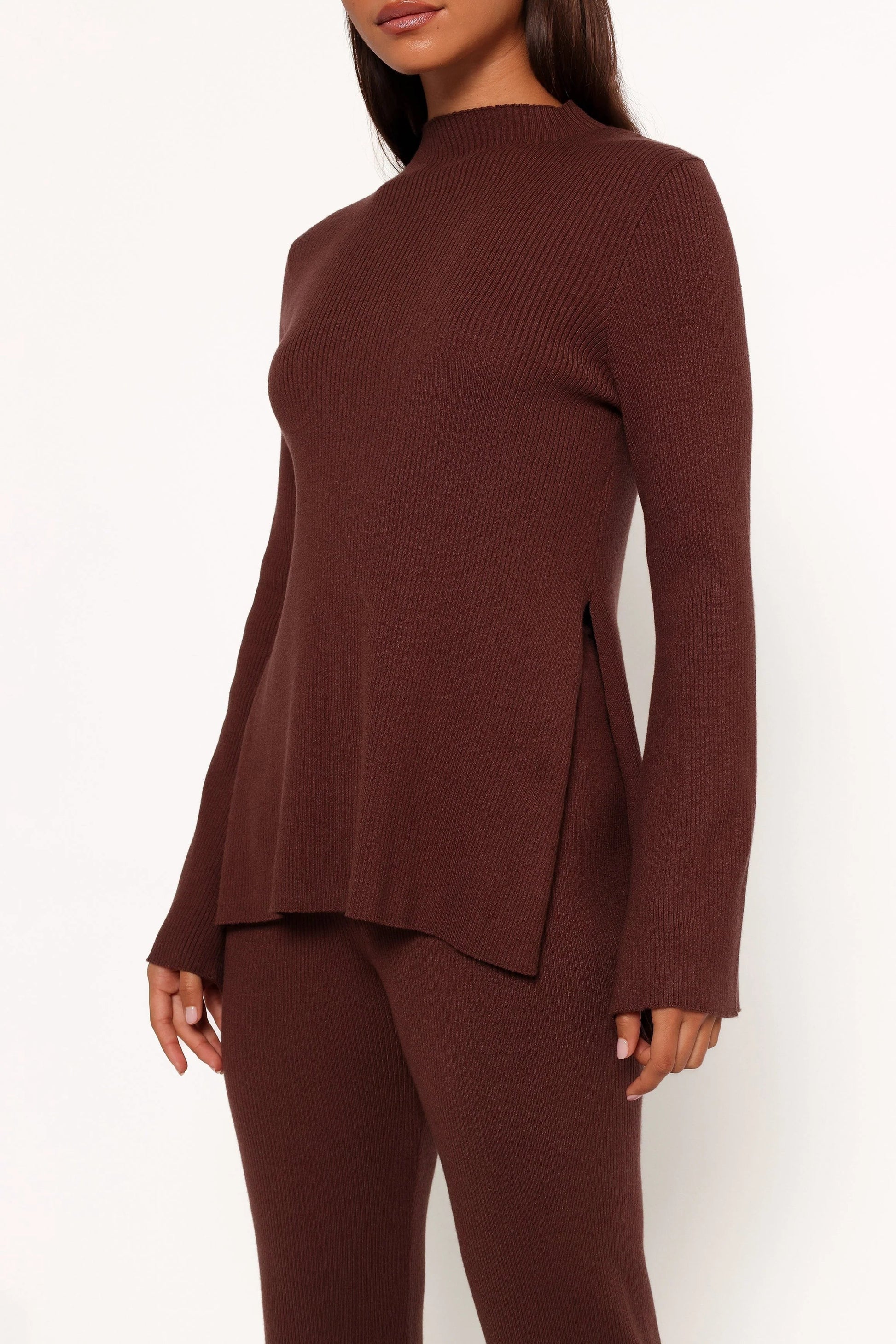 Mock Neck Ribbed Knit Top
